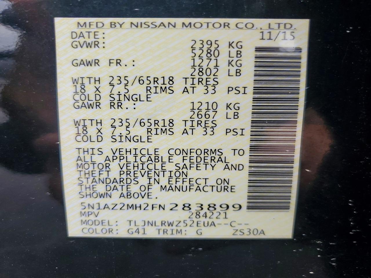 2015 Nissan Murano S Black vin: 5N1AZ2MH2FN283899