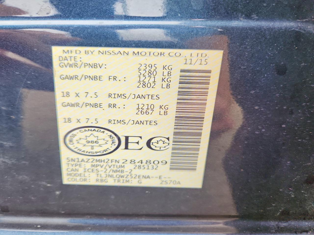 2015 Nissan Murano S Синий vin: 5N1AZ2MH2FN284809