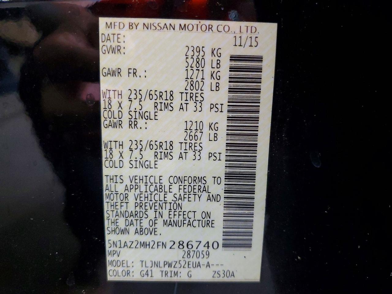 2015 Nissan Murano S Черный vin: 5N1AZ2MH2FN286740