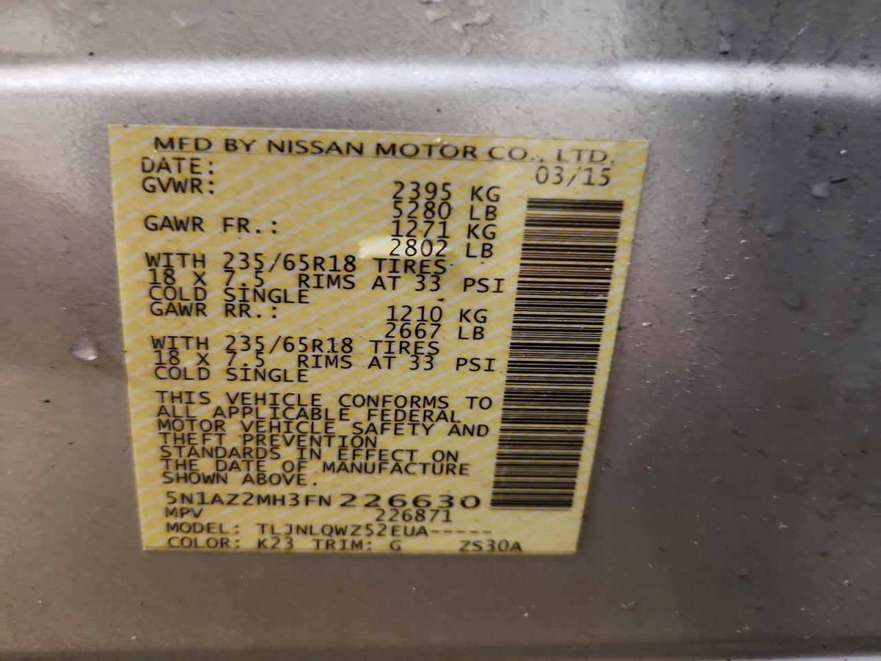 2015 Nissan Murano Sv Silver vin: 5N1AZ2MH3FN226630