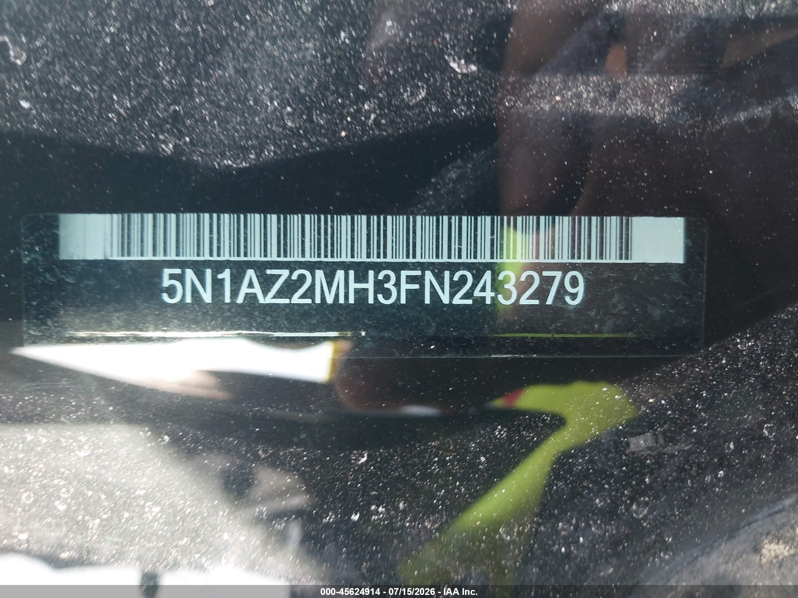 2015 Nissan Murano Sl Black vin: 5N1AZ2MH3FN243279