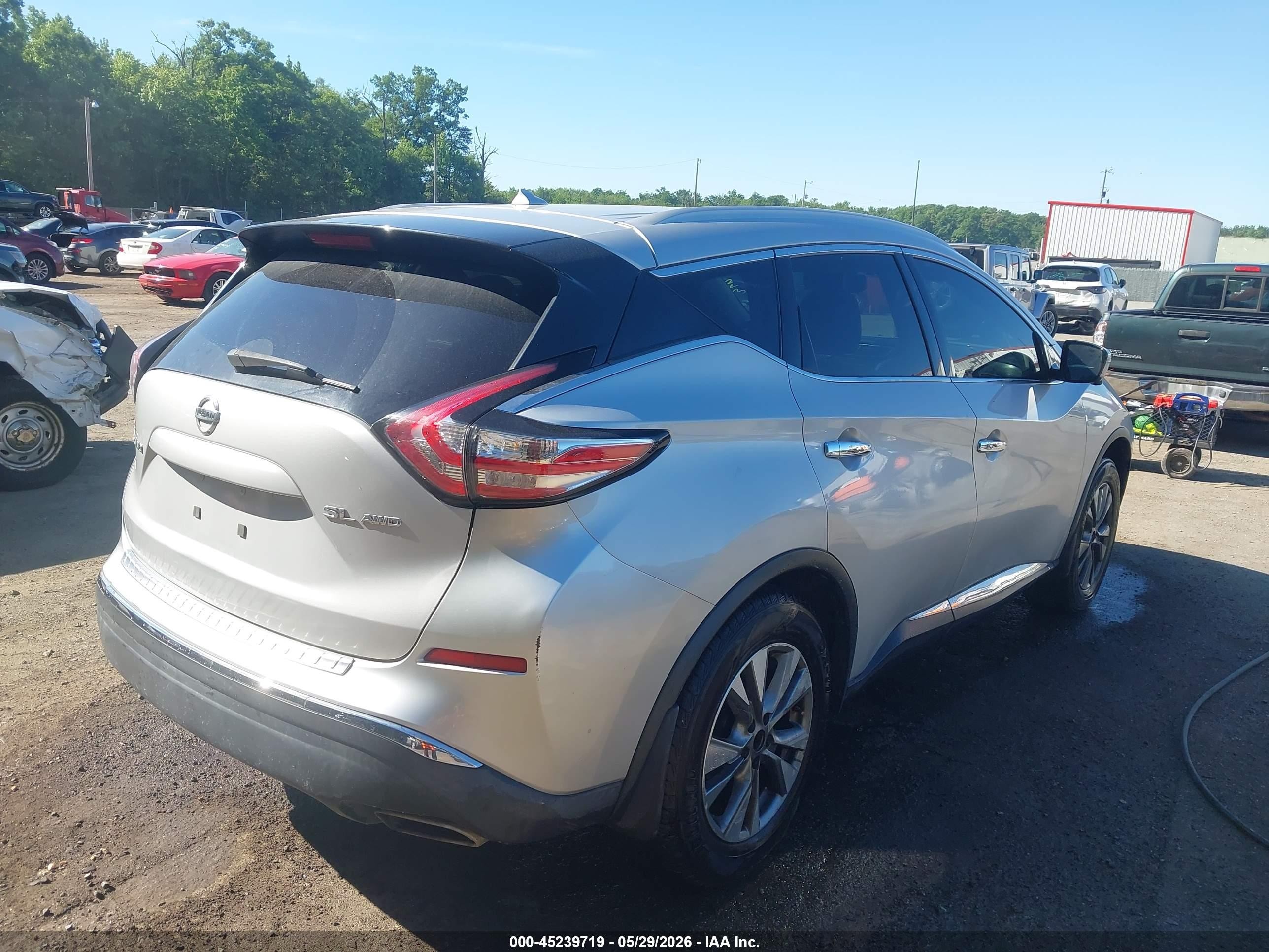 2015 Nissan Murano Sl Silver vin: 5N1AZ2MH3FN244237