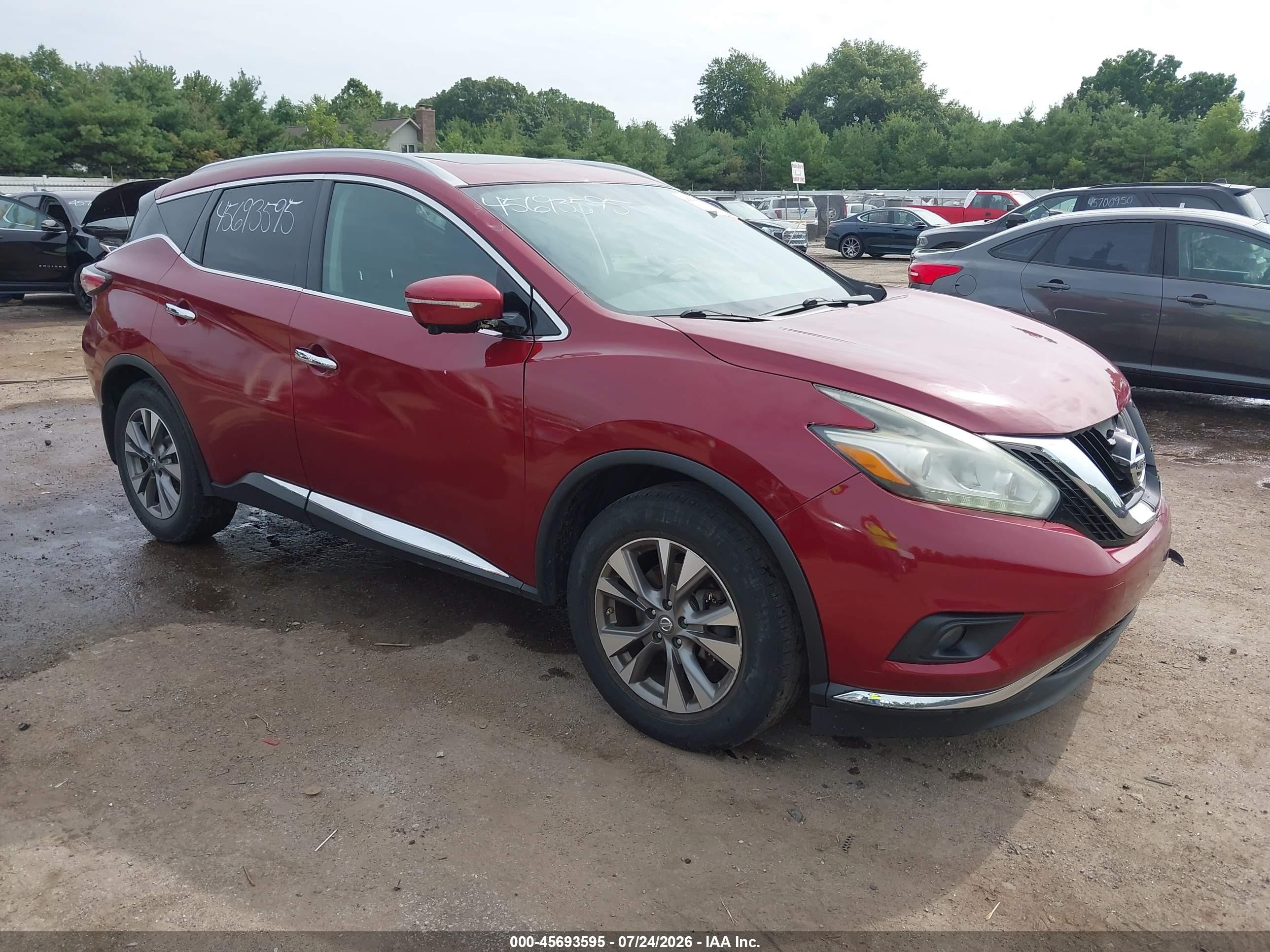 2015 Nissan Murano Sl Red vin: 5N1AZ2MH3FN254749