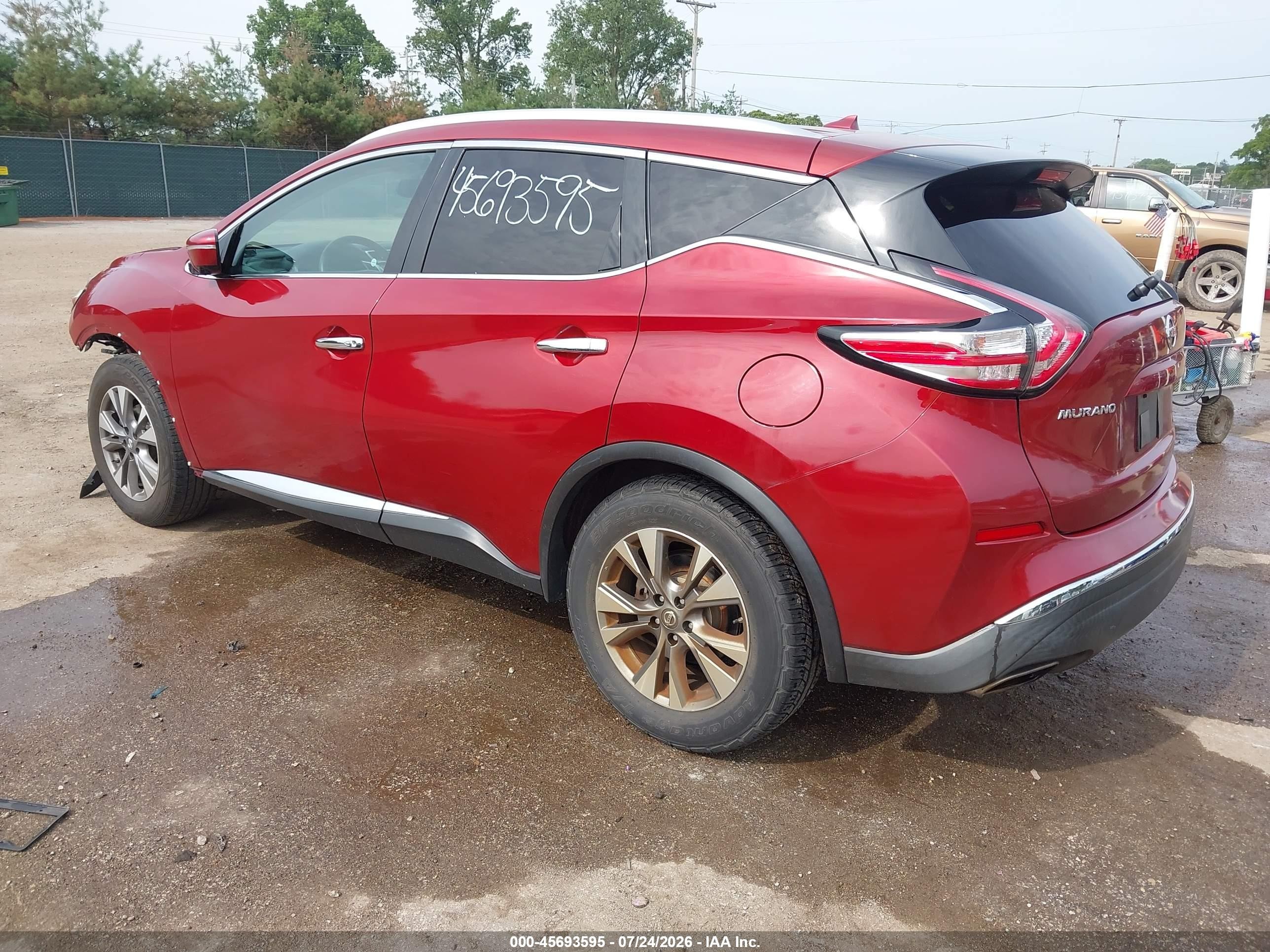 2015 Nissan Murano Sl Red vin: 5N1AZ2MH3FN254749