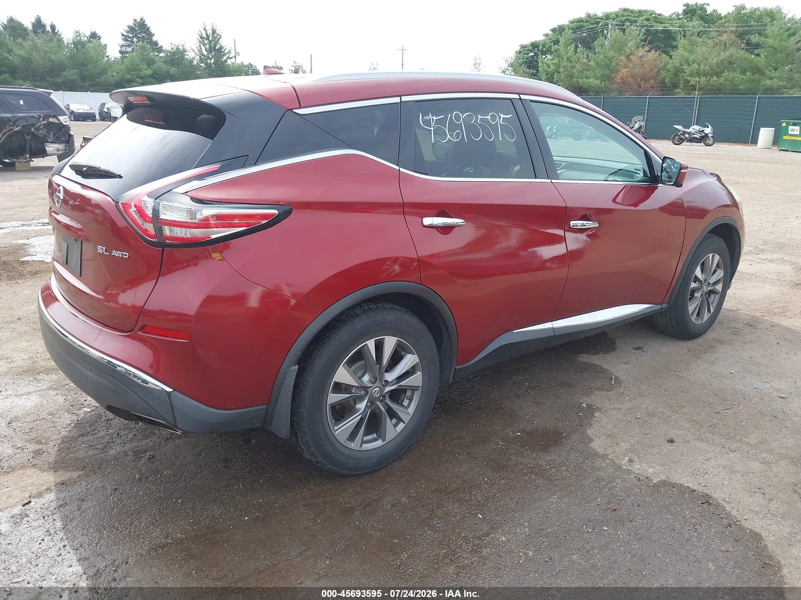 2015 Nissan Murano Sl Red vin: 5N1AZ2MH3FN254749