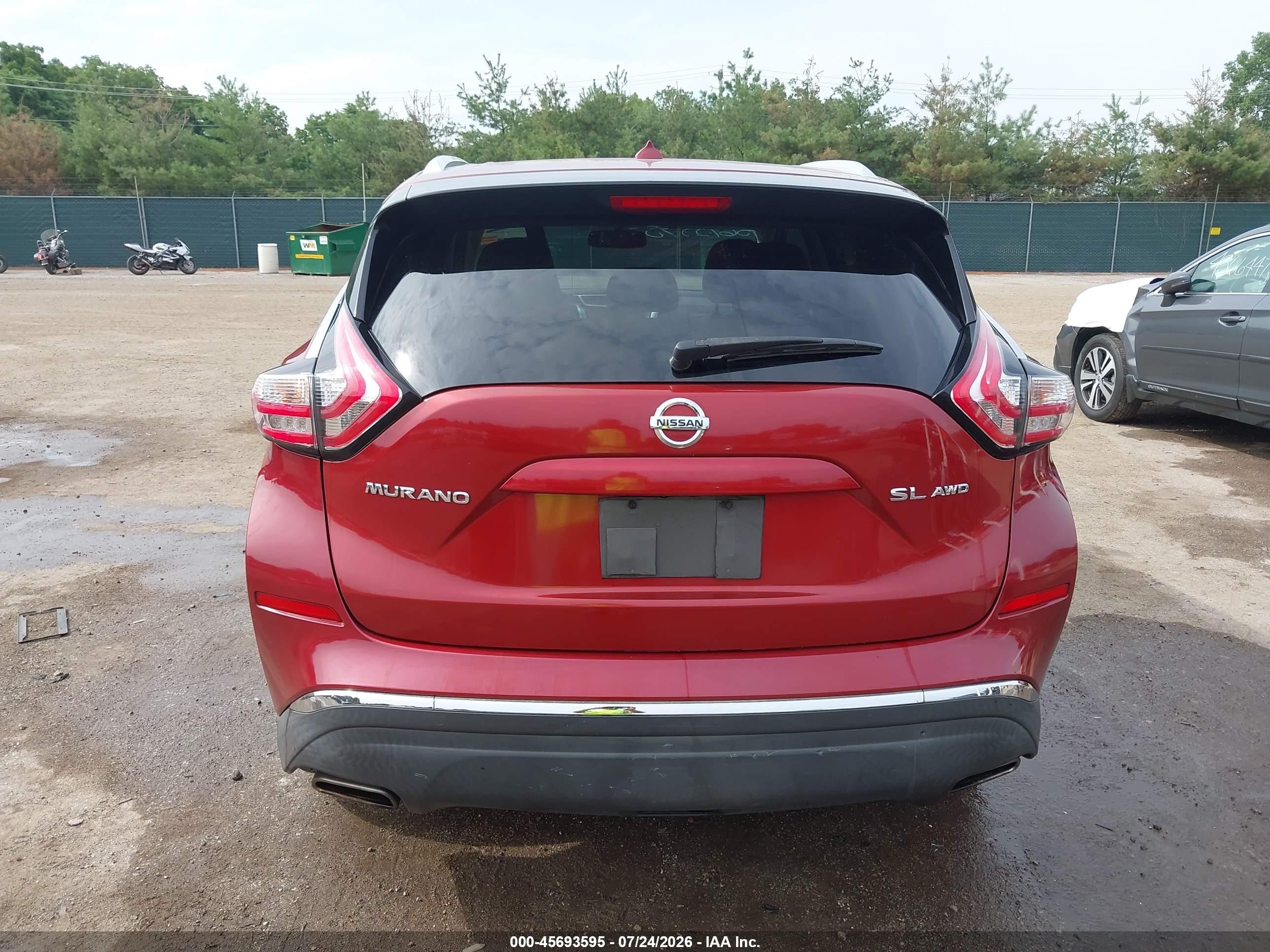 2015 Nissan Murano Sl Red vin: 5N1AZ2MH3FN254749