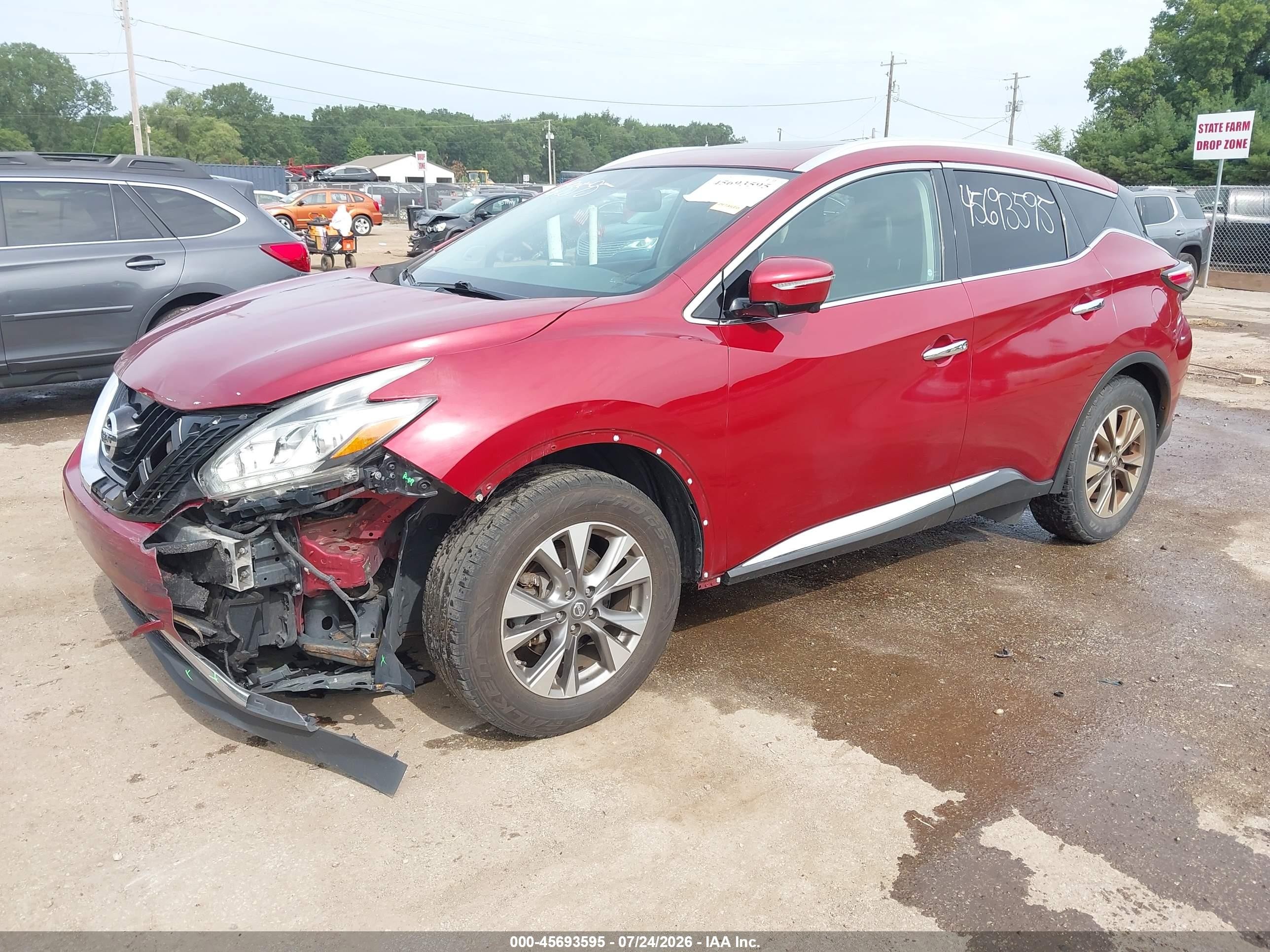 2015 Nissan Murano Sl Red vin: 5N1AZ2MH3FN254749