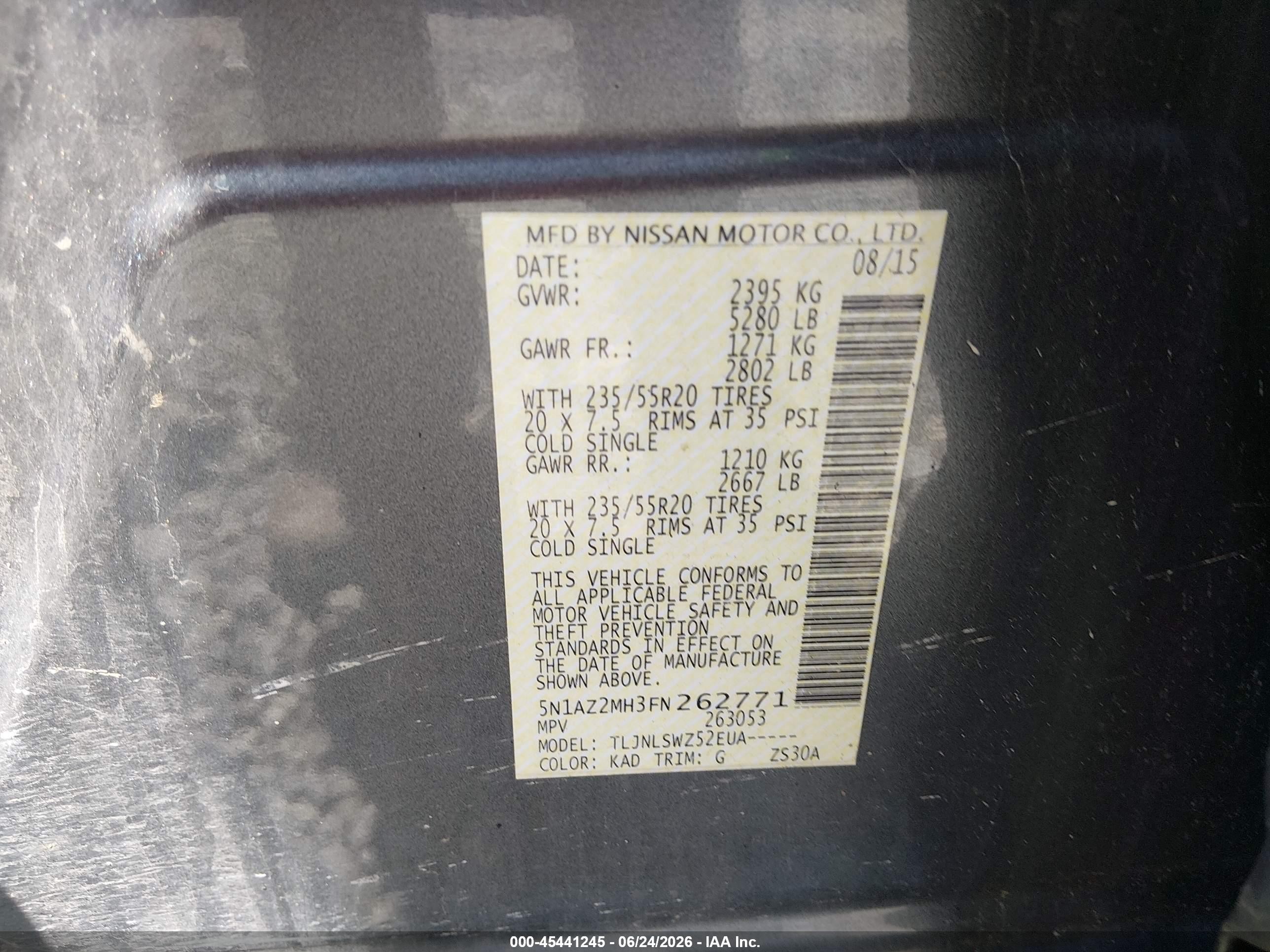 2015 Nissan Murano Platinum Серый vin: 5N1AZ2MH3FN262771