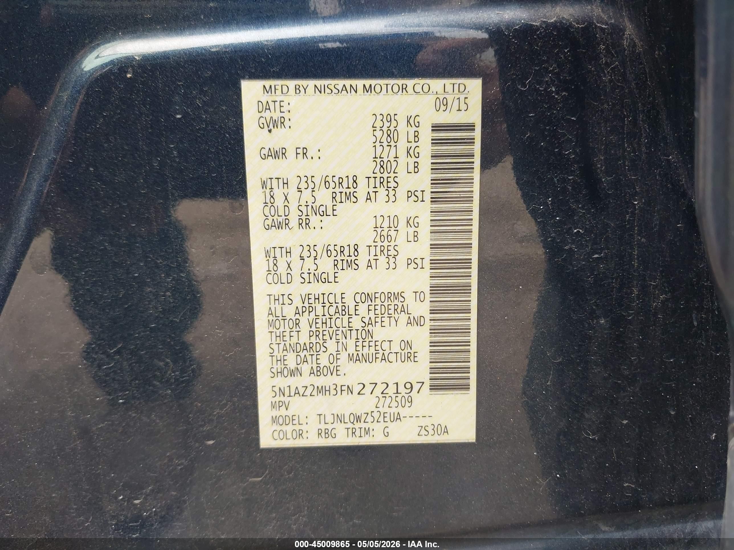 2015 Nissan Murano Sv Dark Blue vin: 5N1AZ2MH3FN272197
