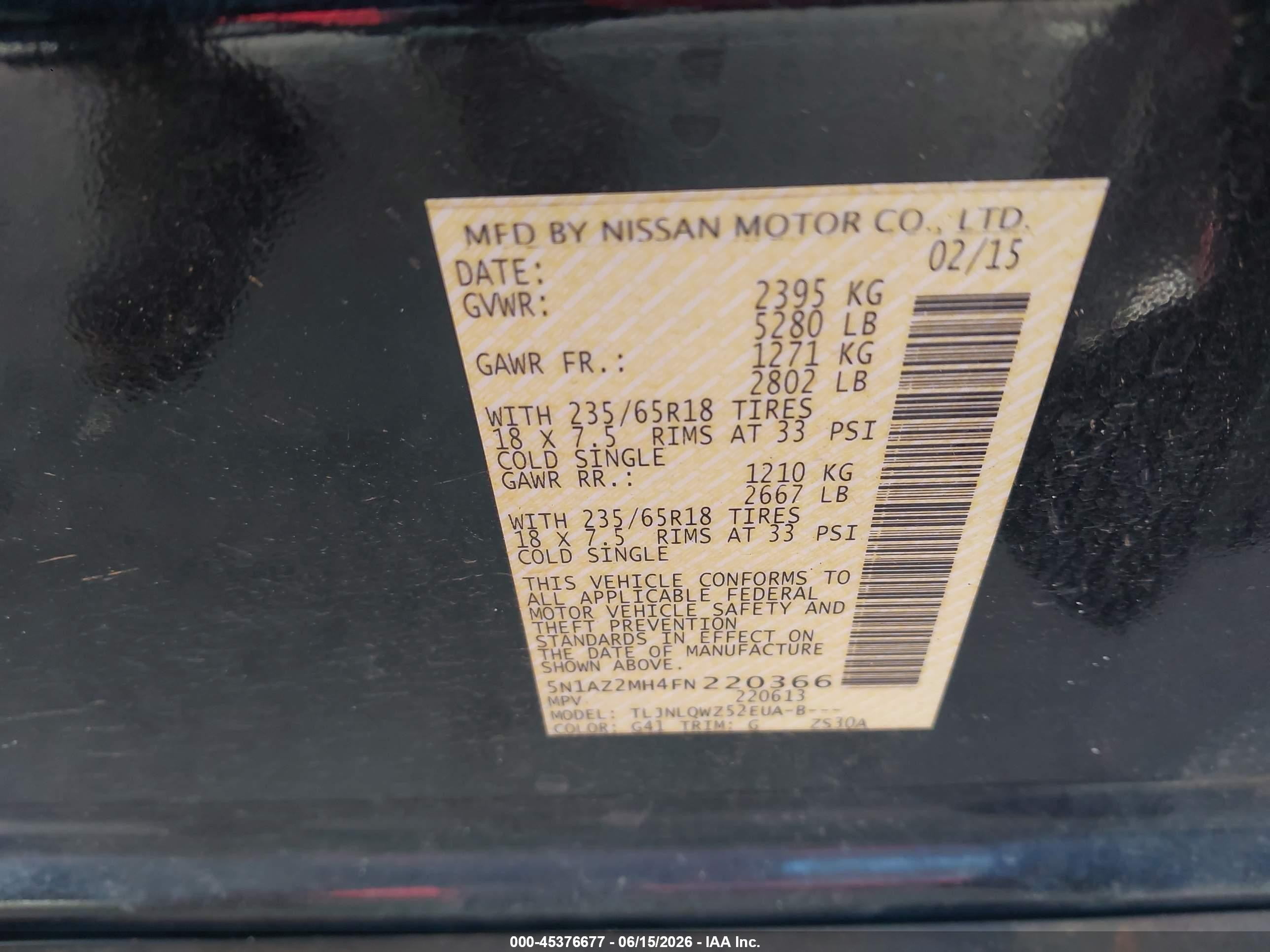 2015 Nissan Murano Sv Black vin: 5N1AZ2MH4FN220366