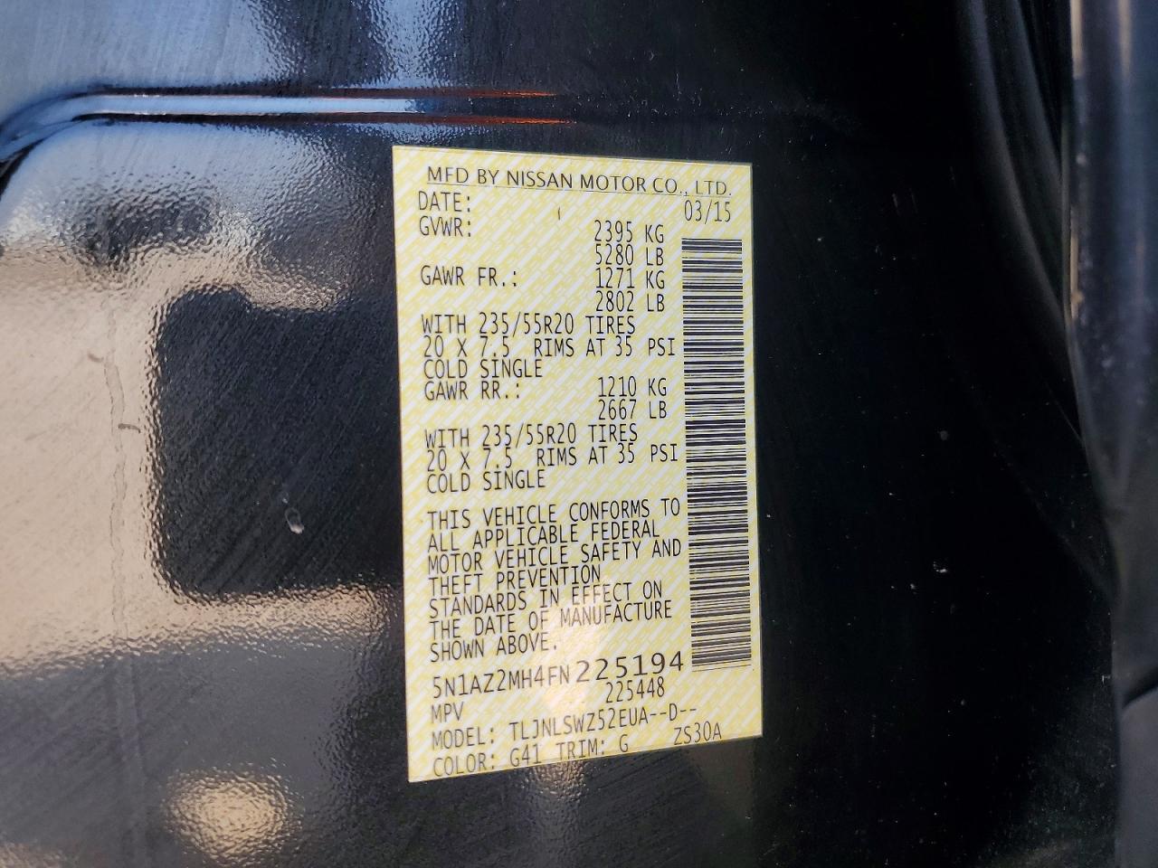 2015 Nissan Murano Platinum Black vin: 5N1AZ2MH4FN225194