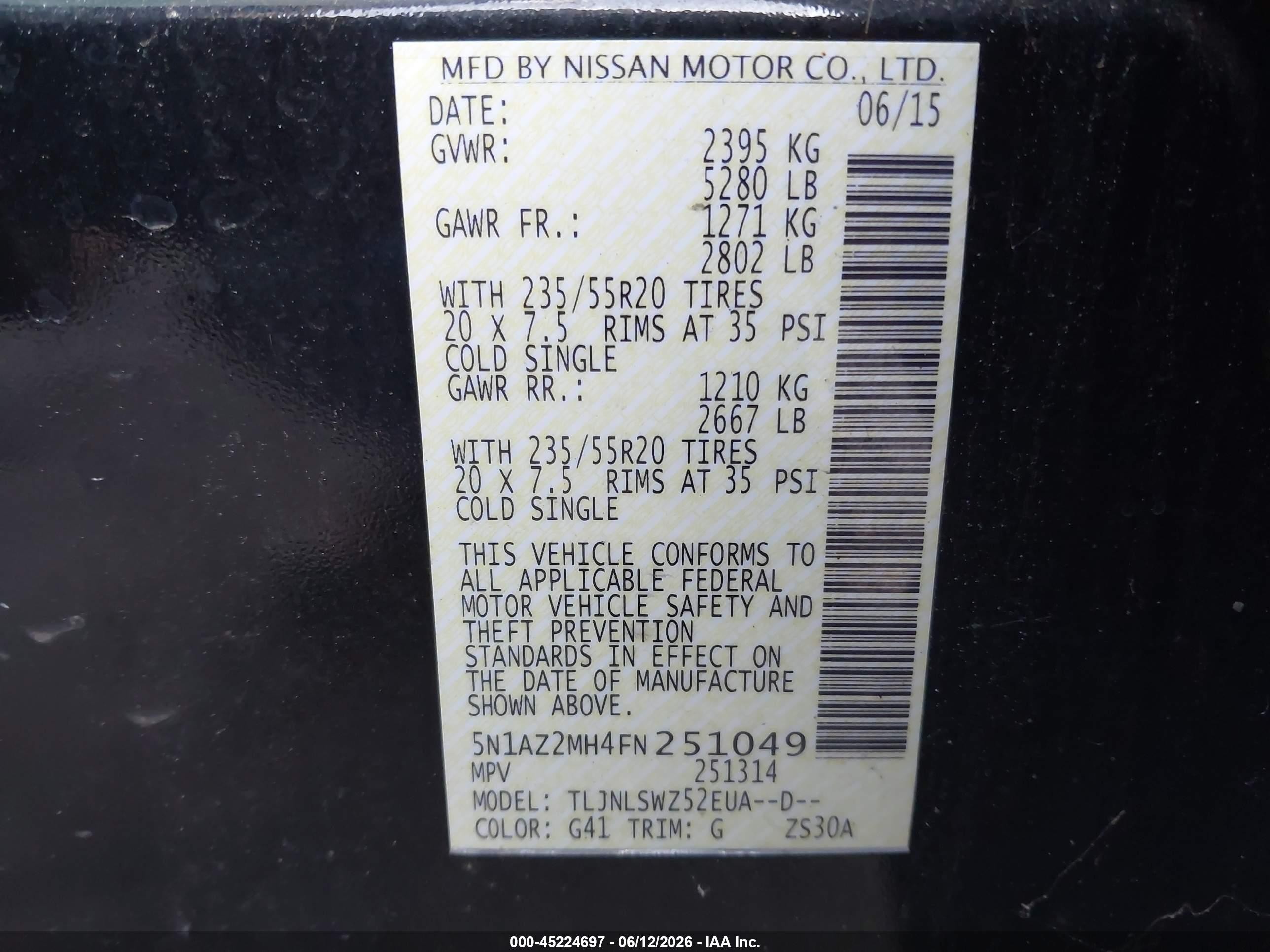2015 Nissan Murano Platinum Черный vin: 5N1AZ2MH4FN251049