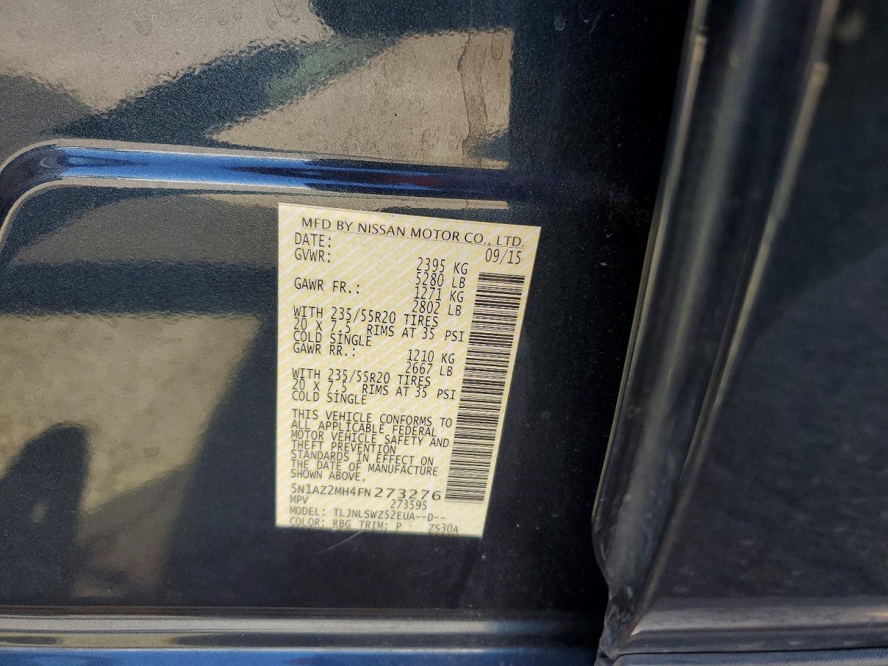 2015 Nissan Murano Platinum Blue vin: 5N1AZ2MH4FN273276