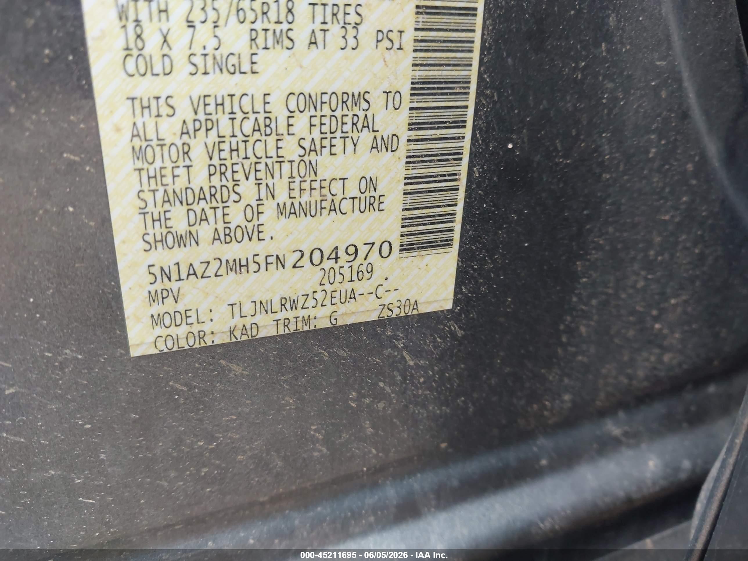 2015 Nissan Murano Sl Gray vin: 5N1AZ2MH5FN204970