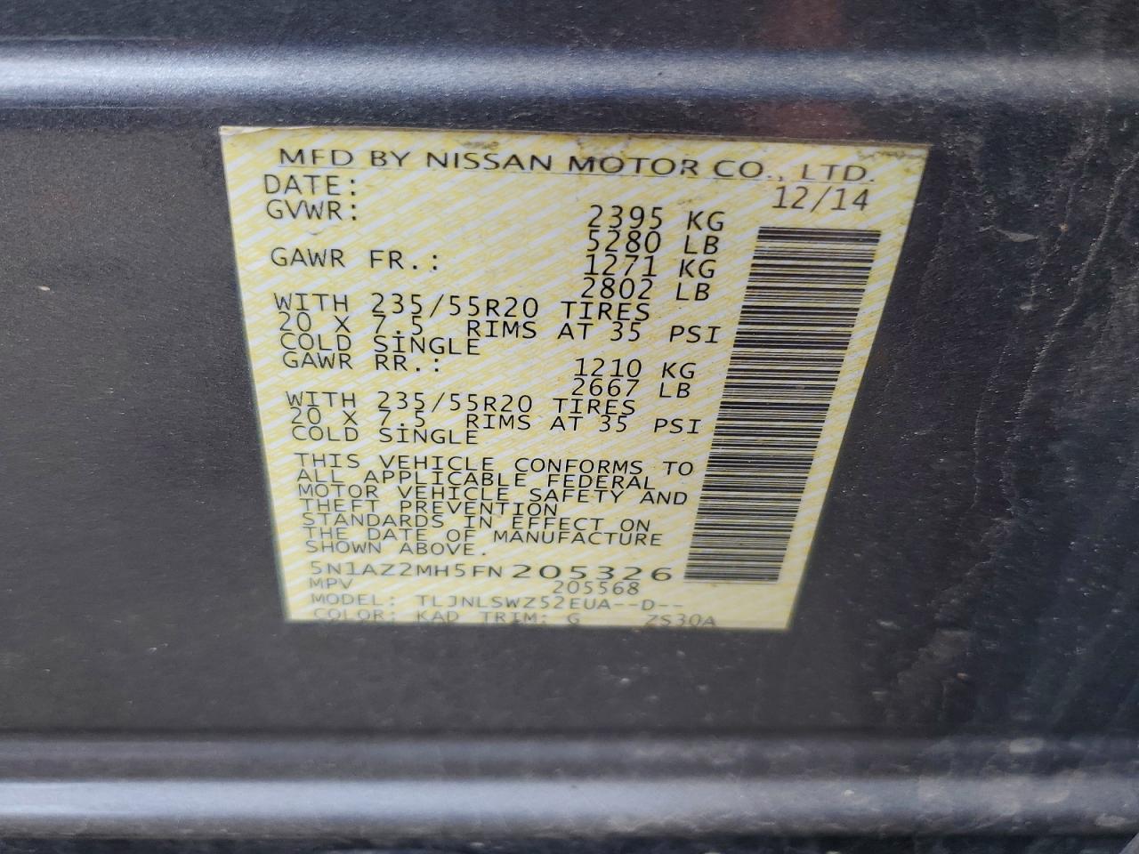 2015 Nissan Murano Platinum Silver vin: 5N1AZ2MH5FN205326