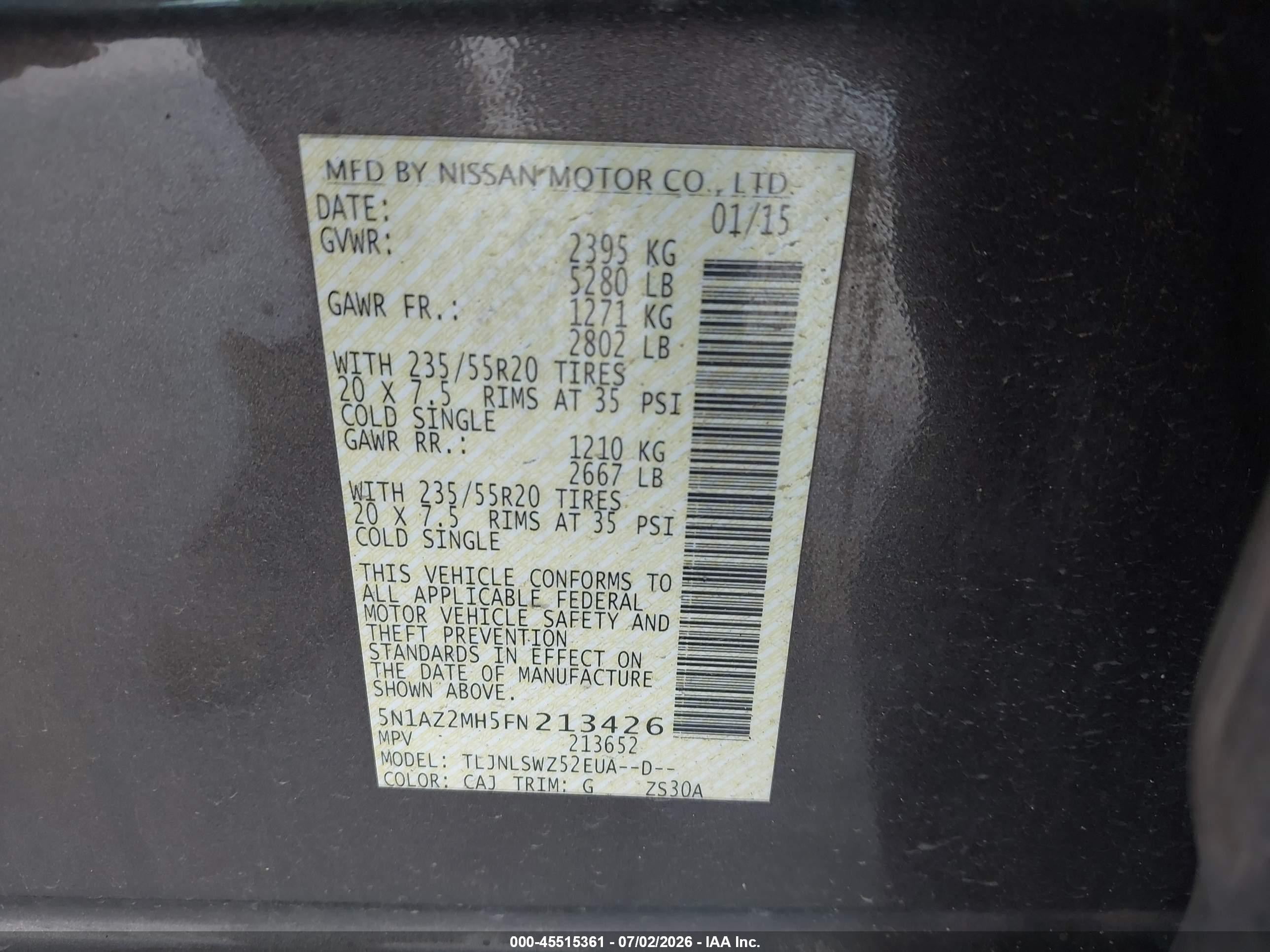 2015 Nissan Murano Platinum Коричневый vin: 5N1AZ2MH5FN213426