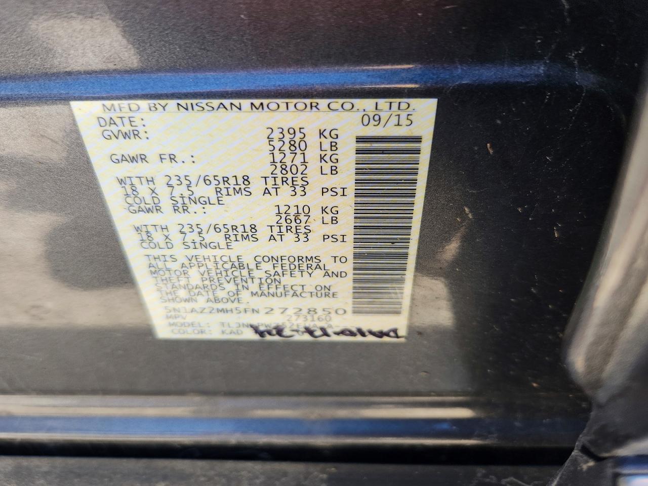 2015 Nissan Murano S Gray vin: 5N1AZ2MH5FN272850