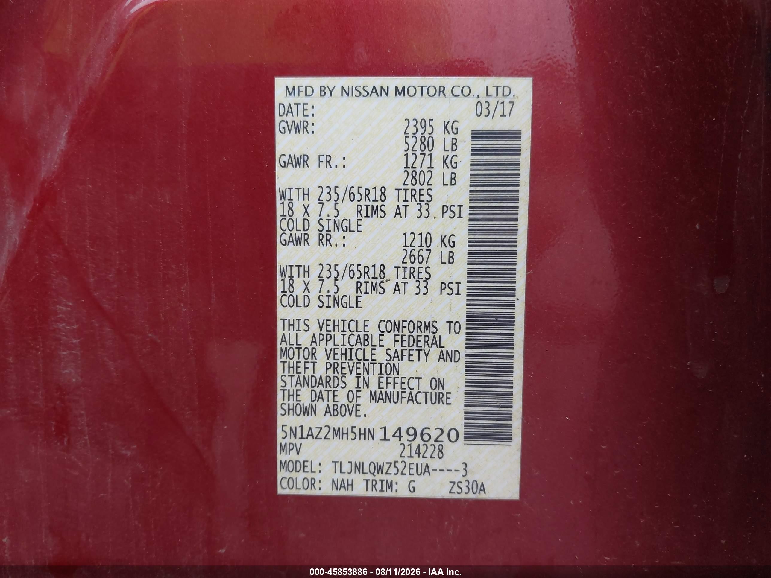 2017 Nissan Murano Sv Красный vin: 5N1AZ2MH5HN149620
