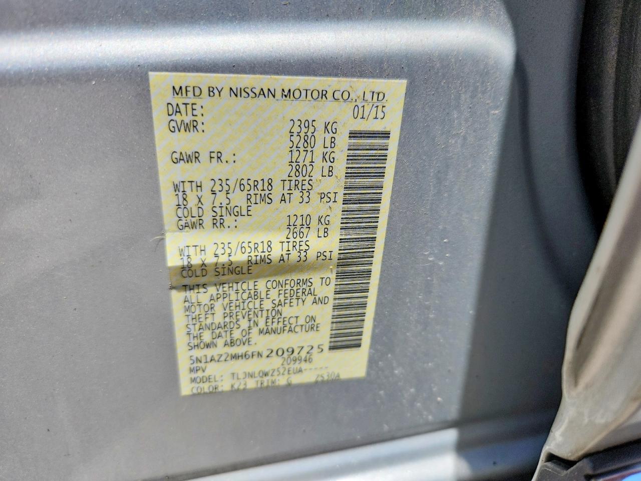 2015 Nissan Murano S Silver vin: 5N1AZ2MH6FN209725