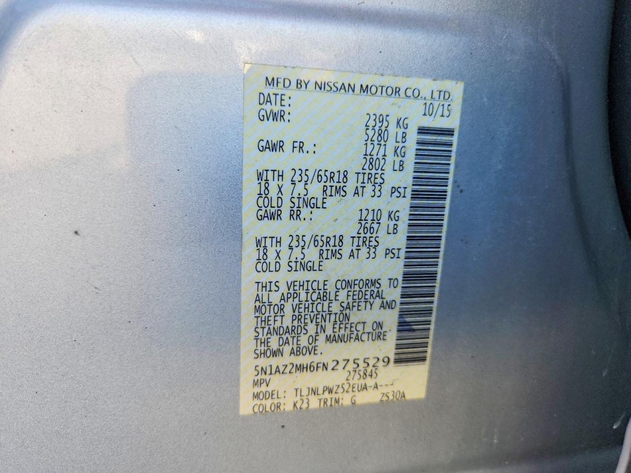 2015 Nissan Murano S Silver vin: 5N1AZ2MH6FN275529