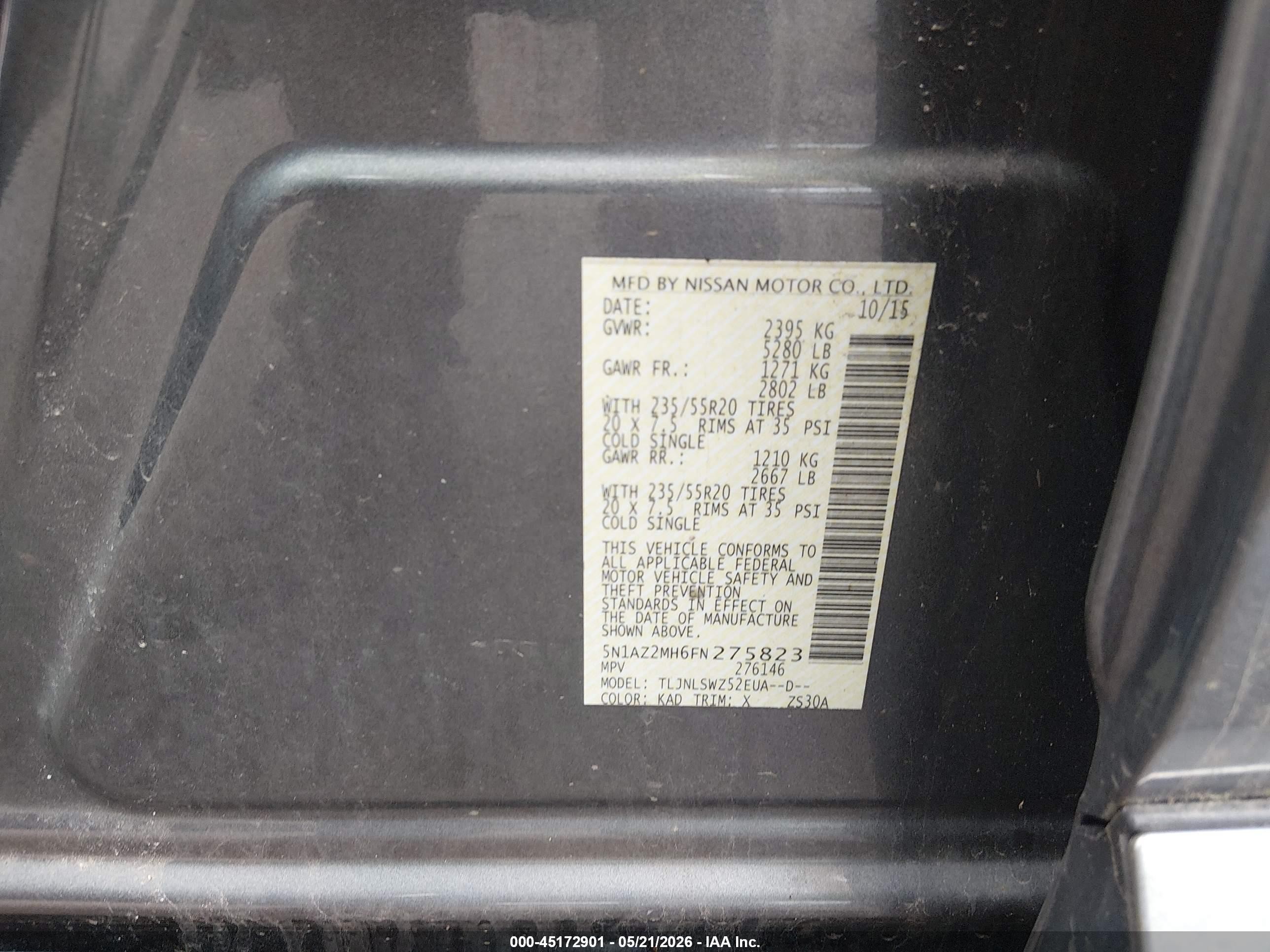 2015 Nissan Murano Platinum Gray vin: 5N1AZ2MH6FN275823