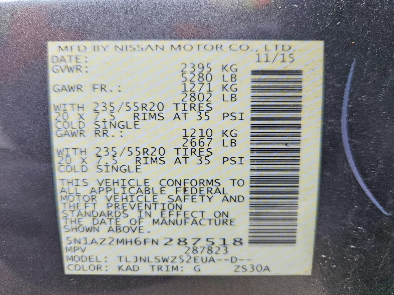2015 Nissan Murano Platinum Серый vin: 5N1AZ2MH6FN287518