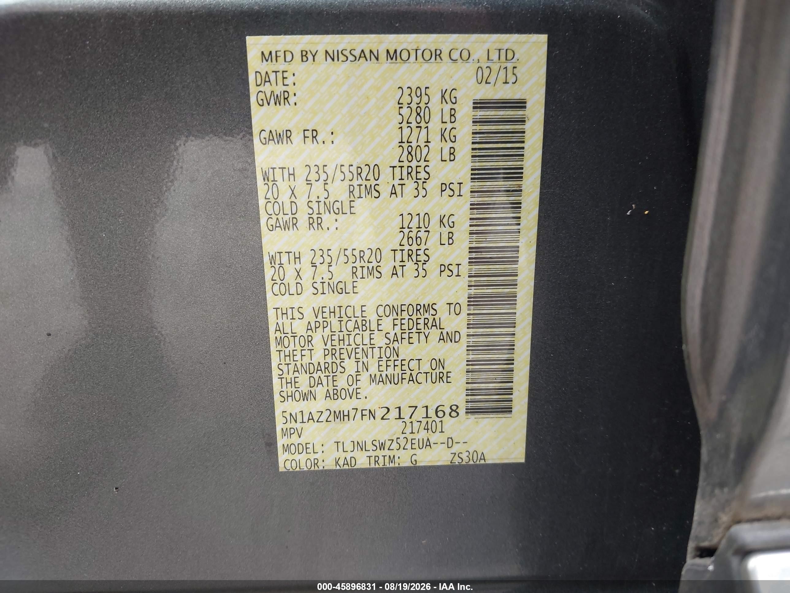 2015 Nissan Murano Platinum Серый vin: 5N1AZ2MH7FN217168