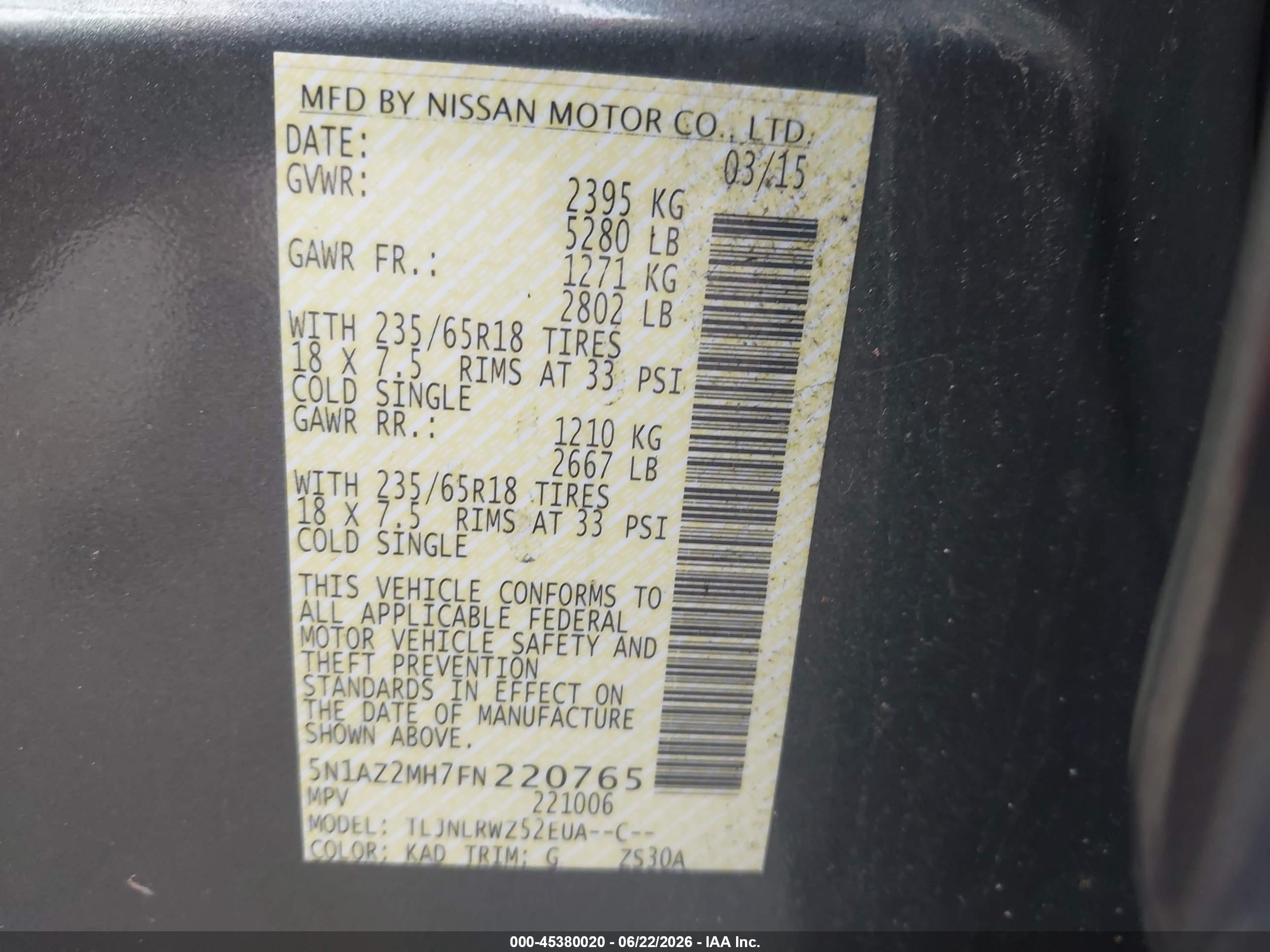 2015 Nissan Murano Sl Gray vin: 5N1AZ2MH7FN220765