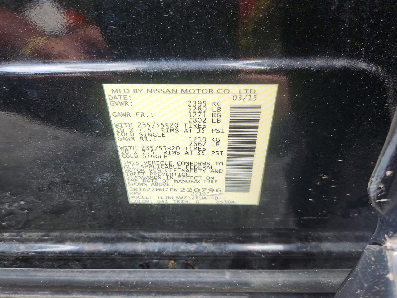 2015 Nissan Murano Platinum Black vin: 5N1AZ2MH7FN220796