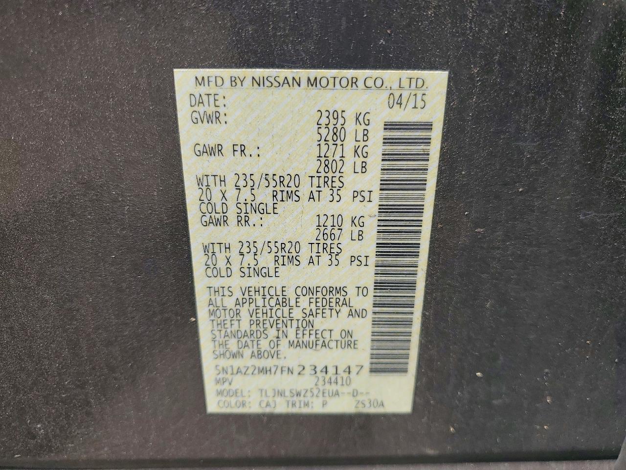 2015 Nissan Murano Platinum Gray vin: 5N1AZ2MH7FN234147