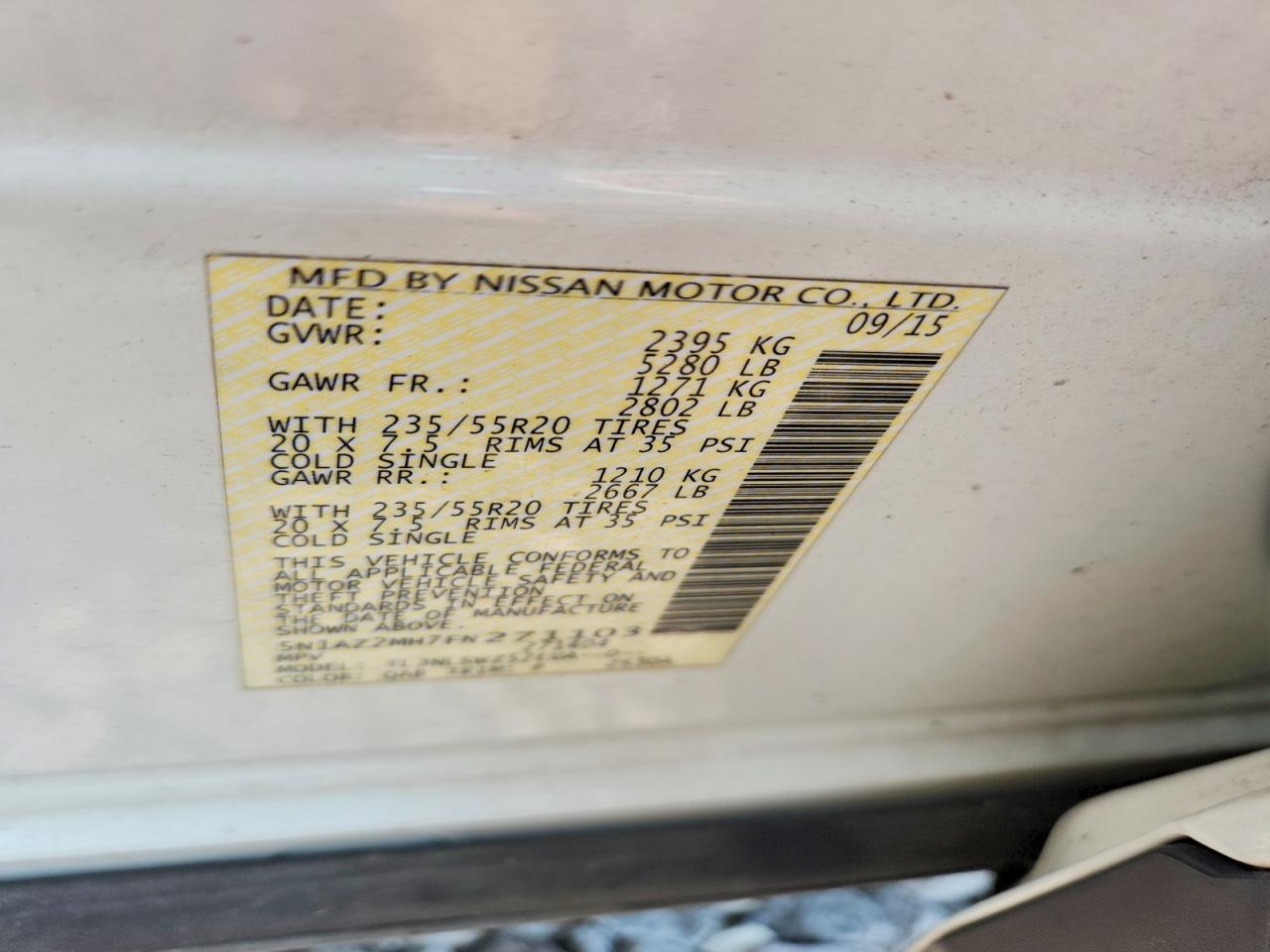 2015 Nissan Murano Platinum White vin: 5N1AZ2MH7FN271103