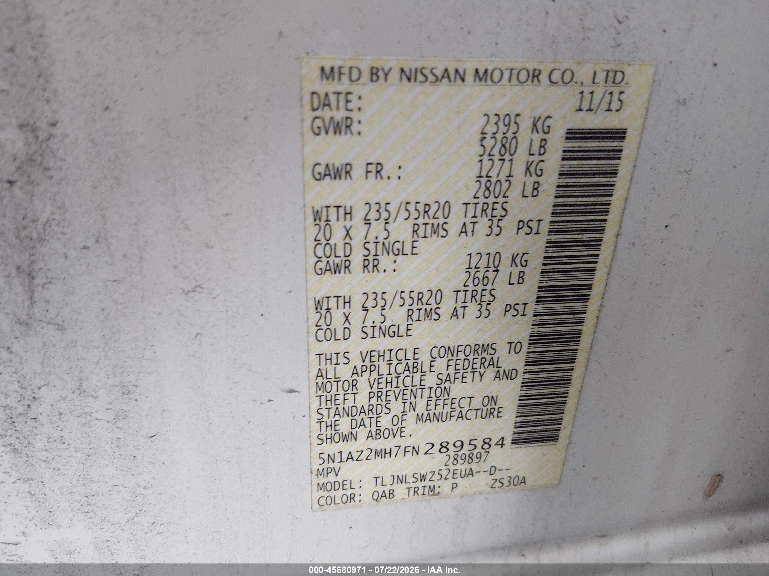 2015 Nissan Murano Platinum Белый vin: 5N1AZ2MH7FN289584
