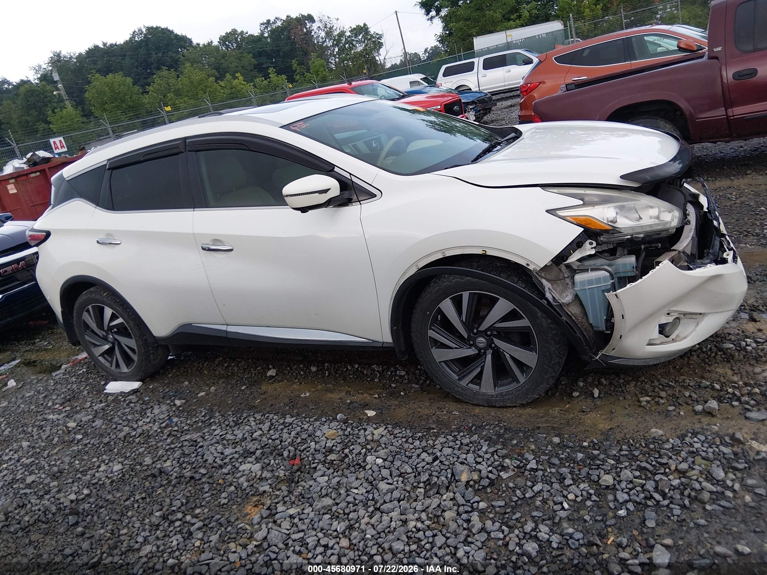 2015 Nissan Murano Platinum Белый vin: 5N1AZ2MH7FN289584