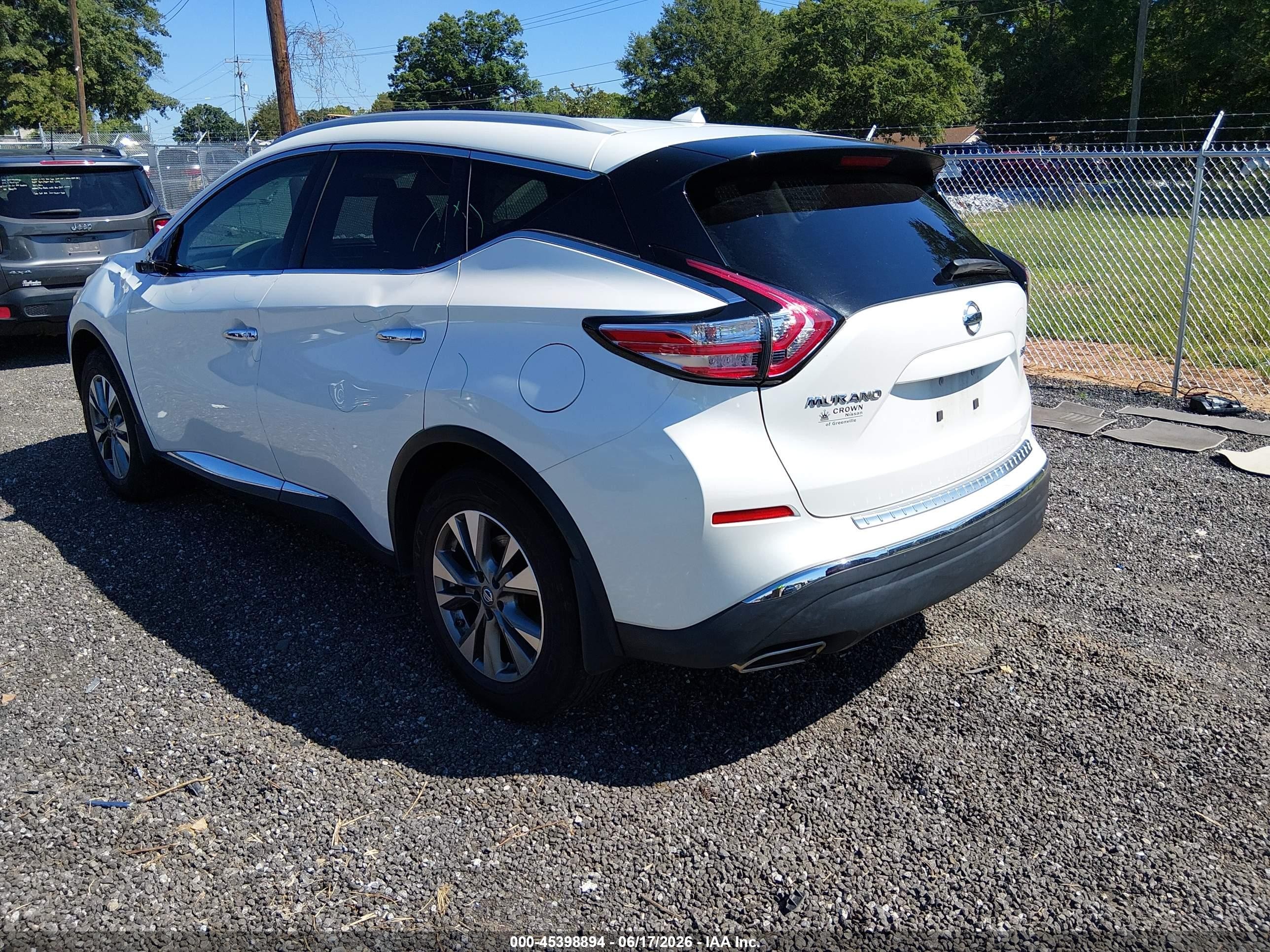 2015 Nissan Murano Sl White vin: 5N1AZ2MH8FN226834