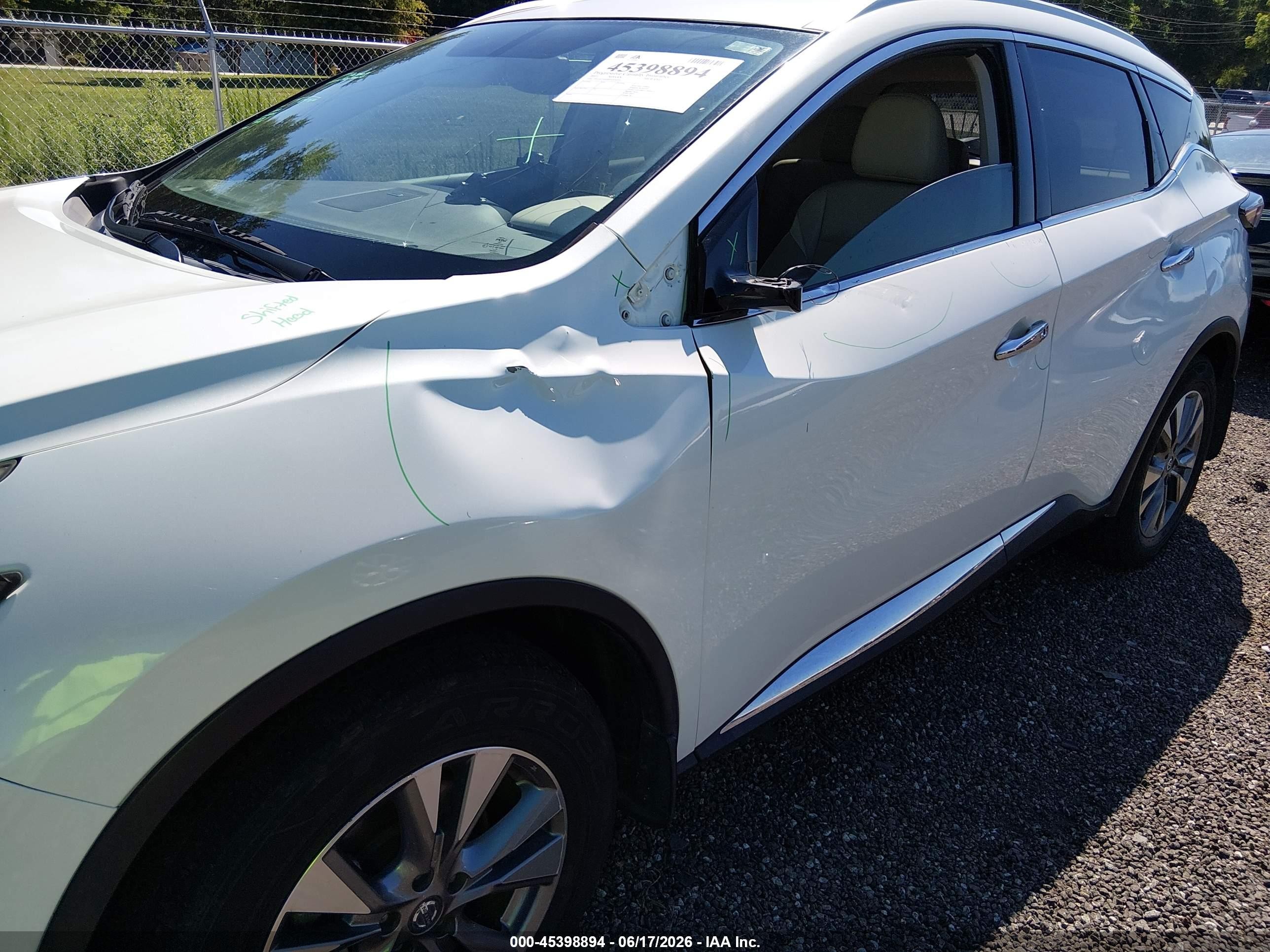 2015 Nissan Murano Sl White vin: 5N1AZ2MH8FN226834