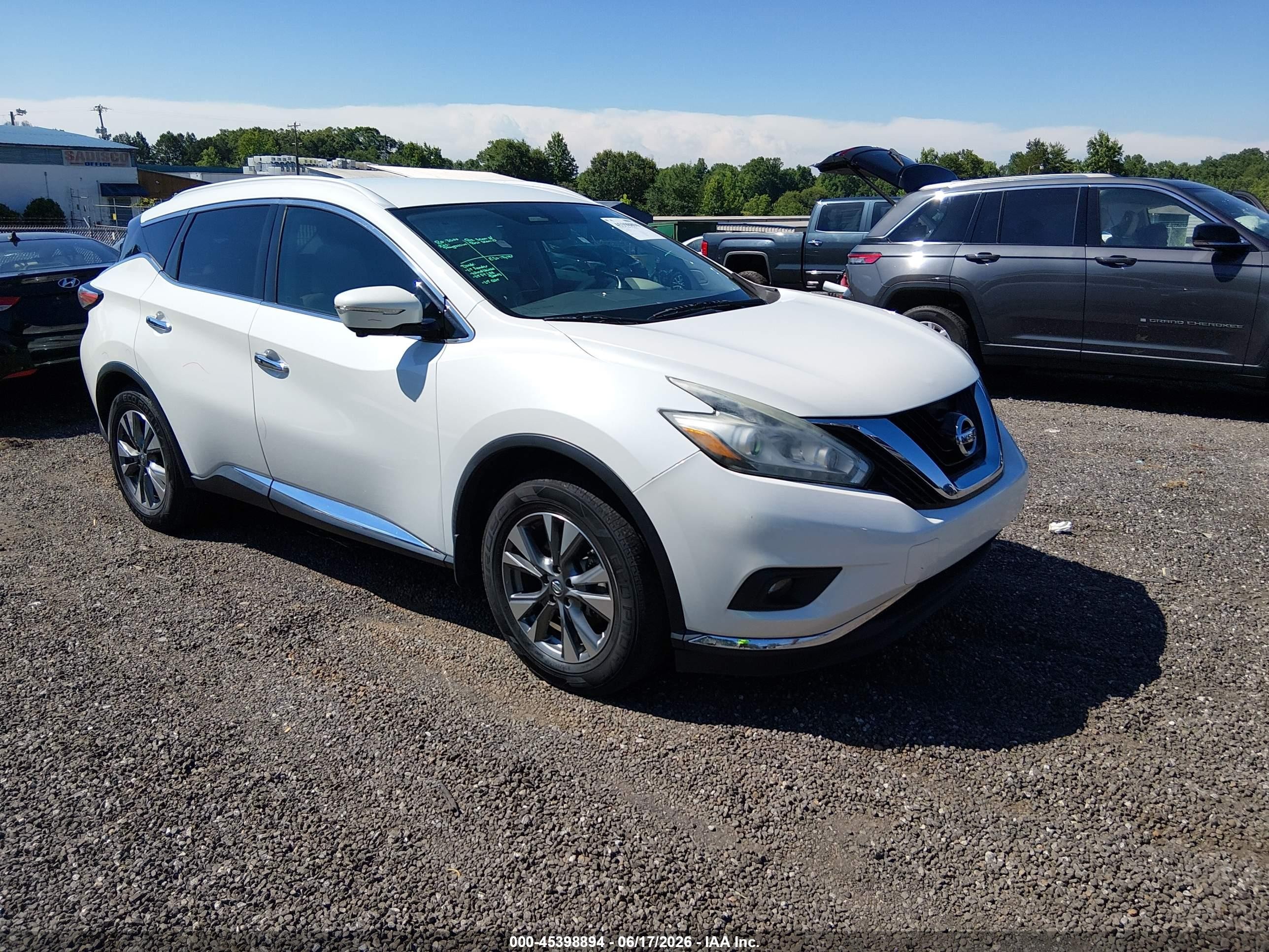 2015 Nissan Murano Sl White vin: 5N1AZ2MH8FN226834