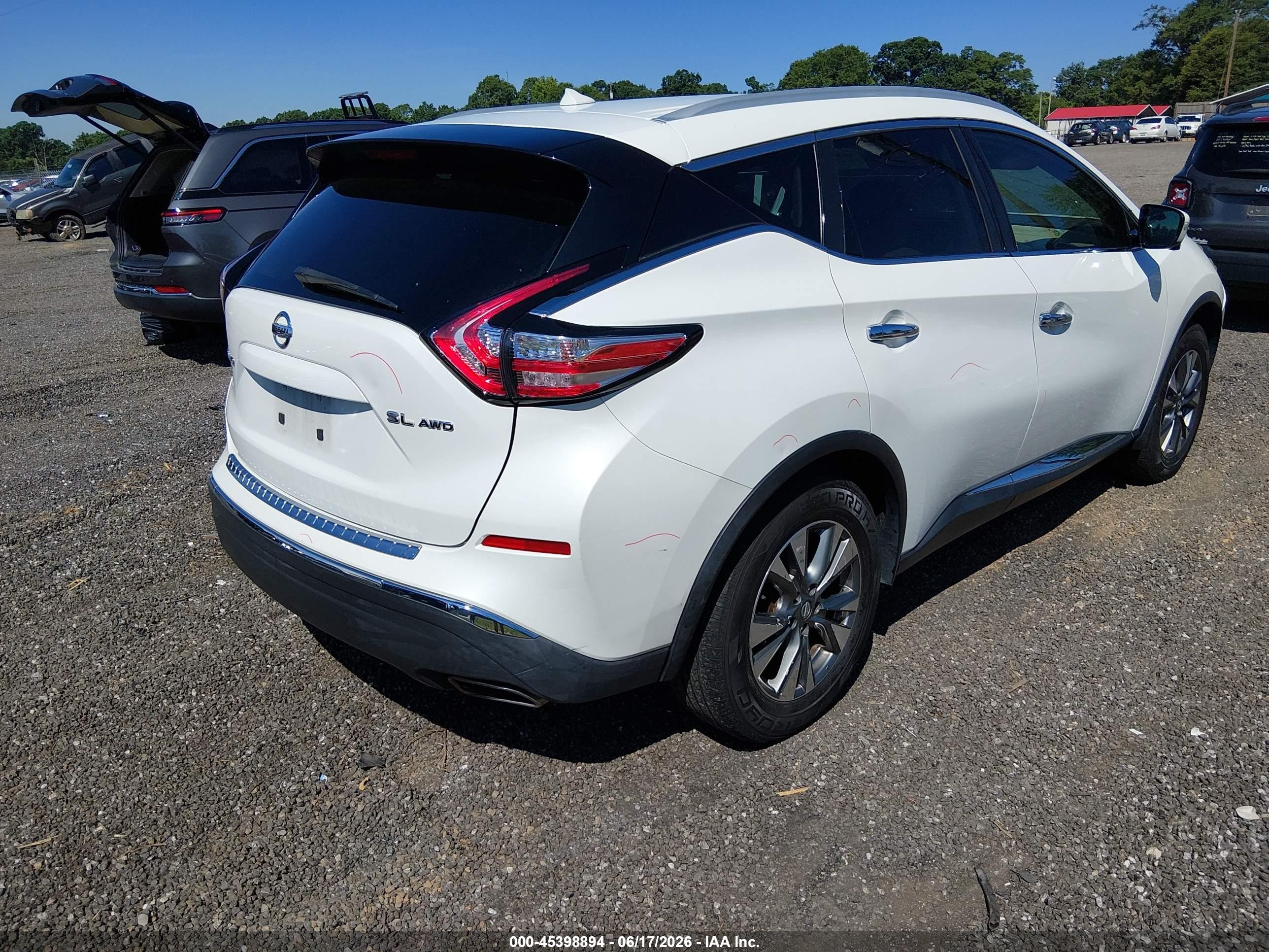 2015 Nissan Murano Sl White vin: 5N1AZ2MH8FN226834