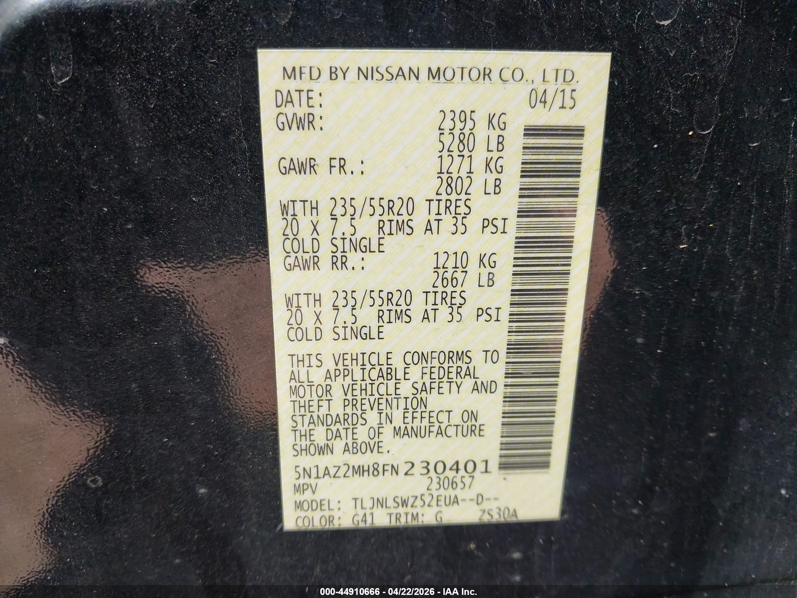 2015 Nissan Murano Platinum Black vin: 5N1AZ2MH8FN230401