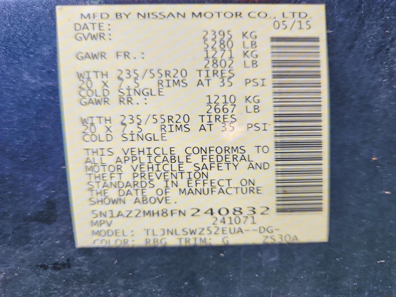 2015 Nissan Murano Platinum Blue vin: 5N1AZ2MH8FN240832
