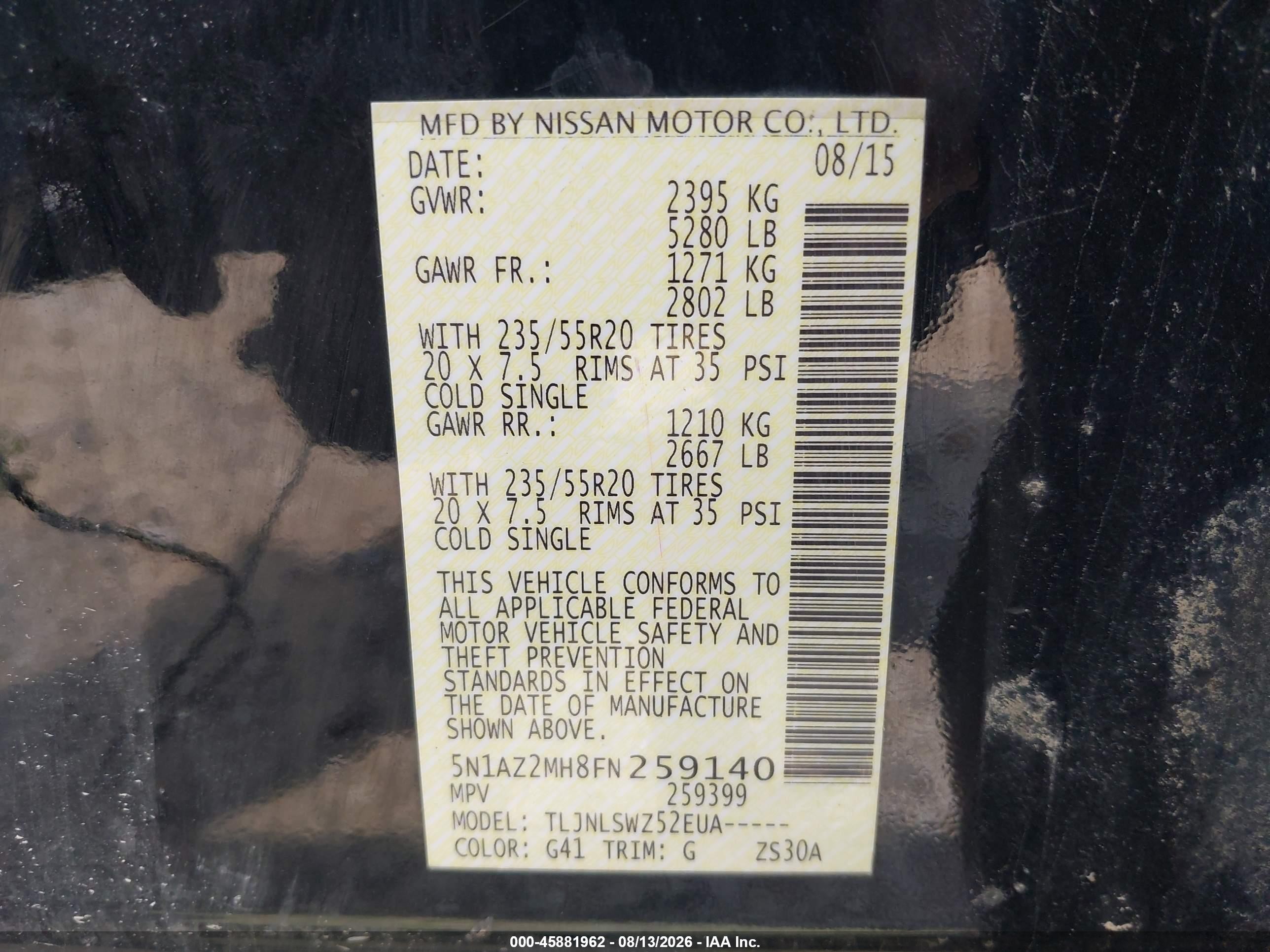 2015 Nissan Murano Platinum Черный vin: 5N1AZ2MH8FN259140
