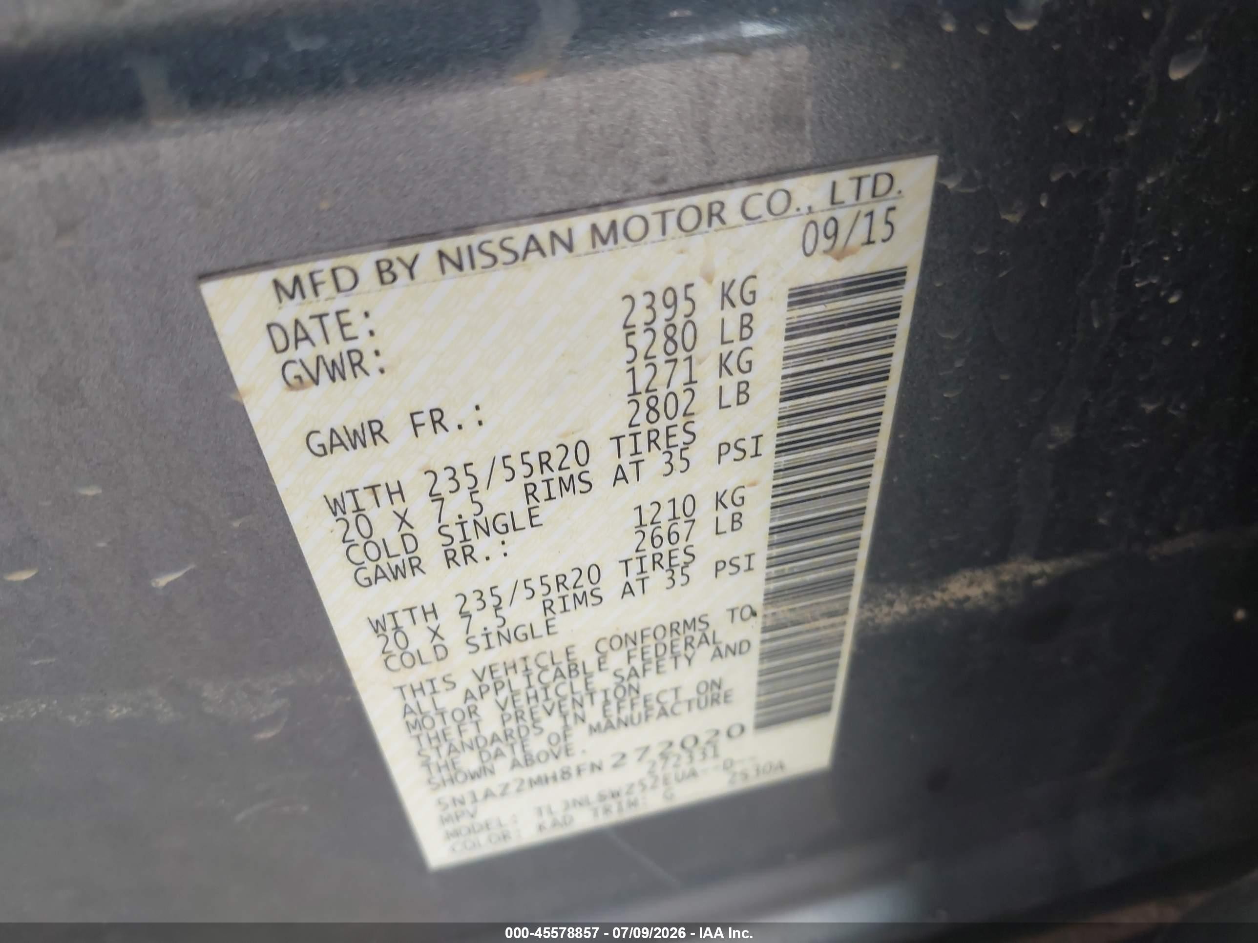 2015 Nissan Murano Platinum Gray vin: 5N1AZ2MH8FN272020