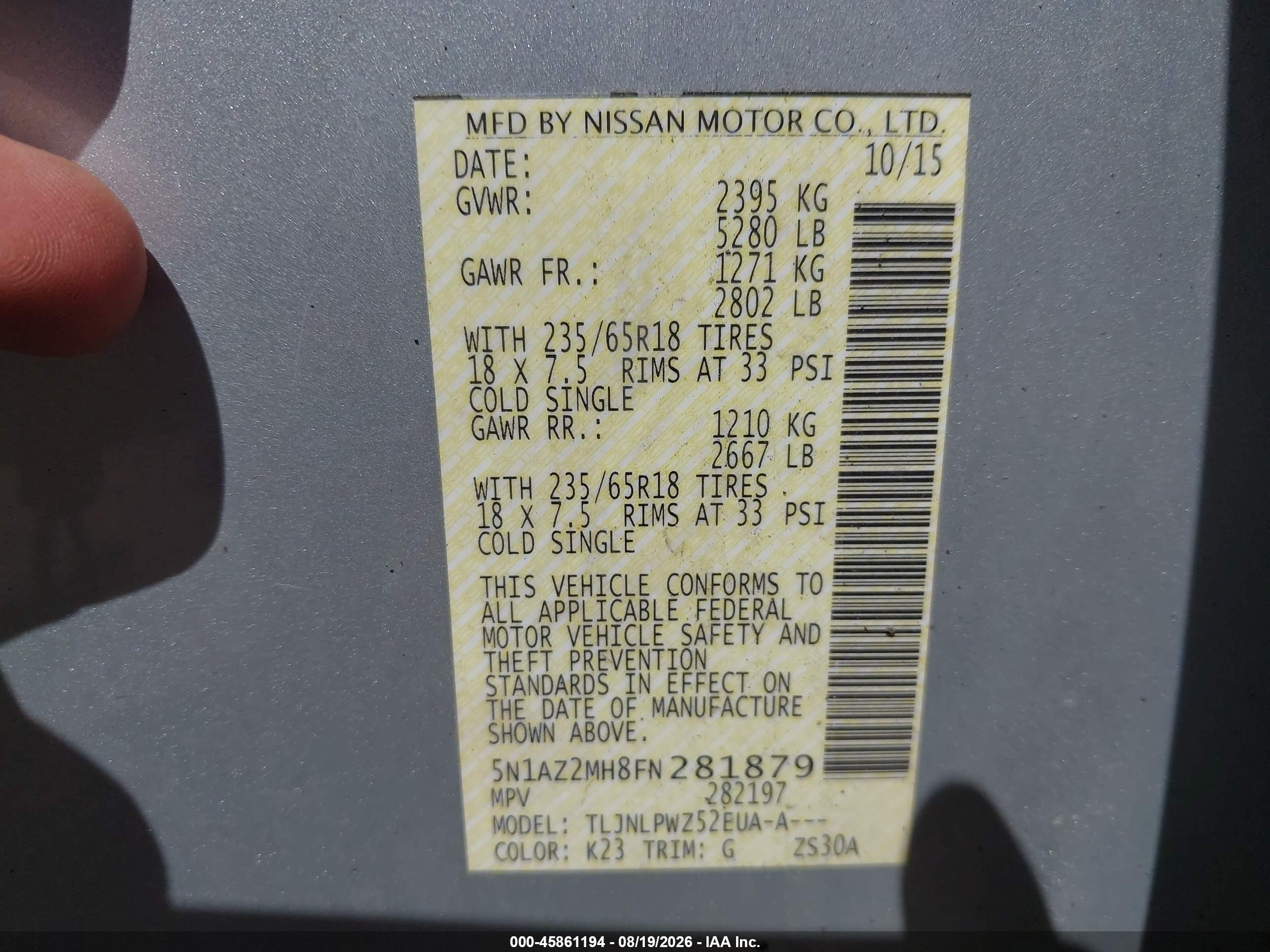2015 Nissan Murano S Silver vin: 5N1AZ2MH8FN281879