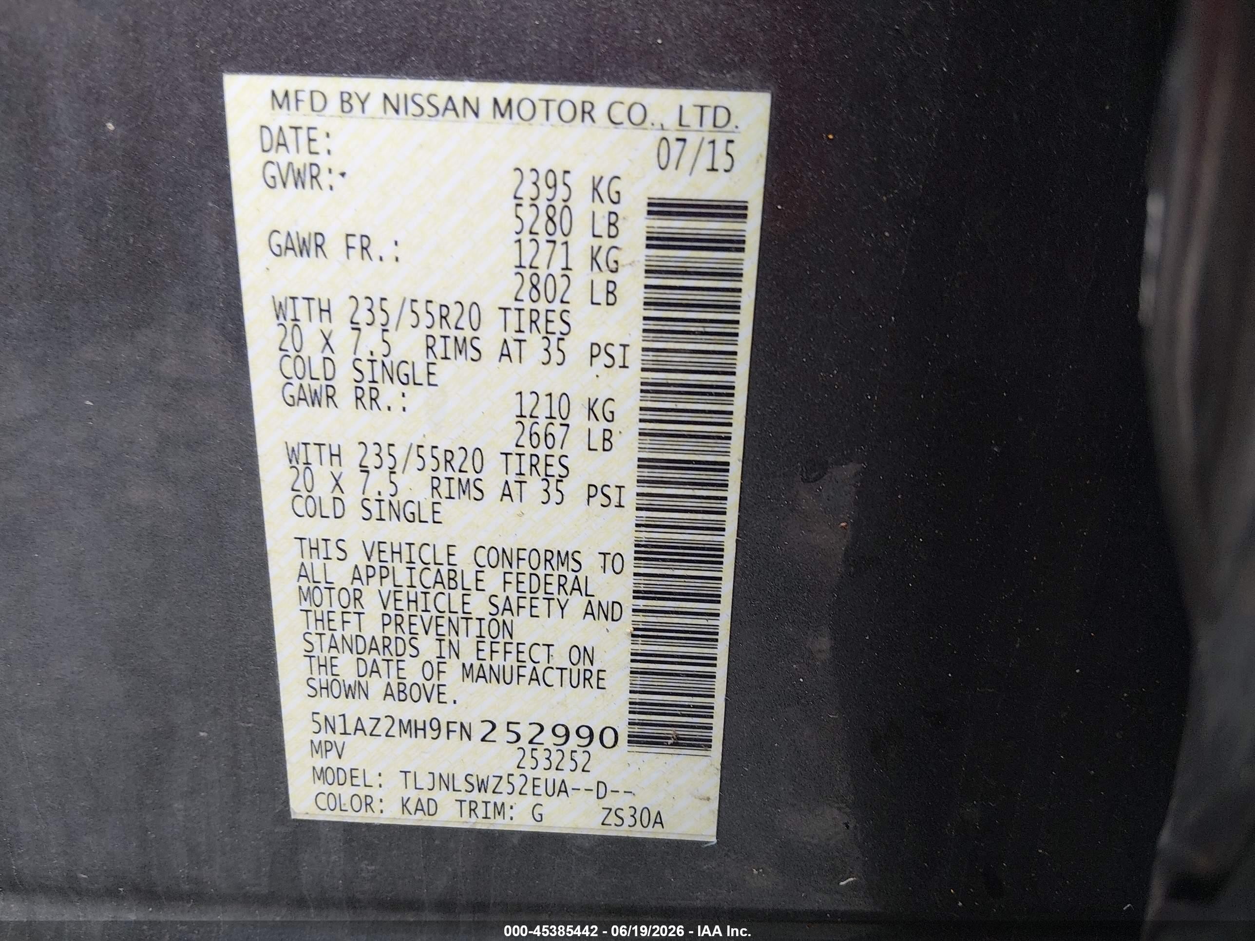 2015 Nissan Murano Platinum Gray vin: 5N1AZ2MH9FN252990