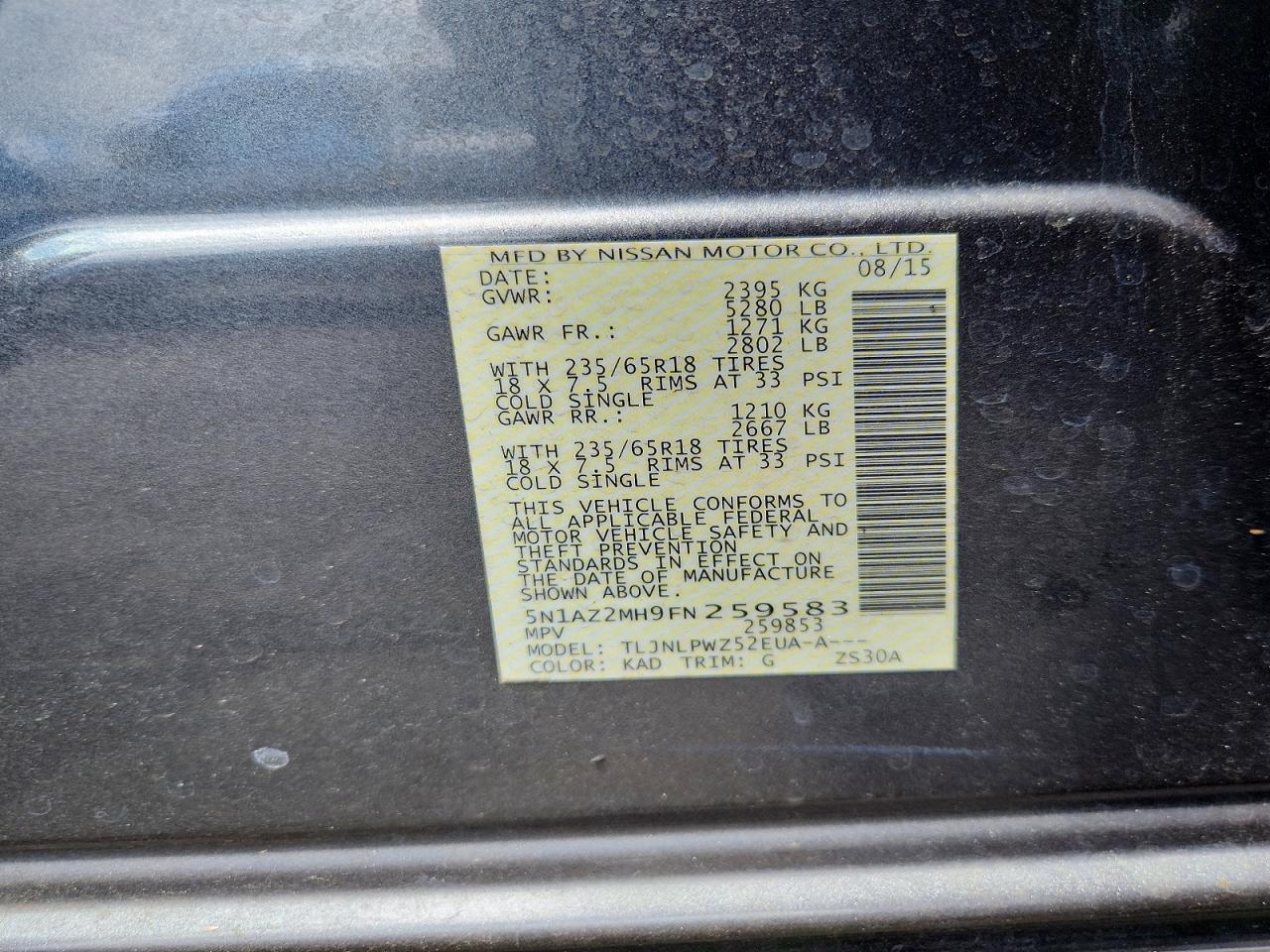2015 Nissan Murano S Silver vin: 5N1AZ2MH9FN259583