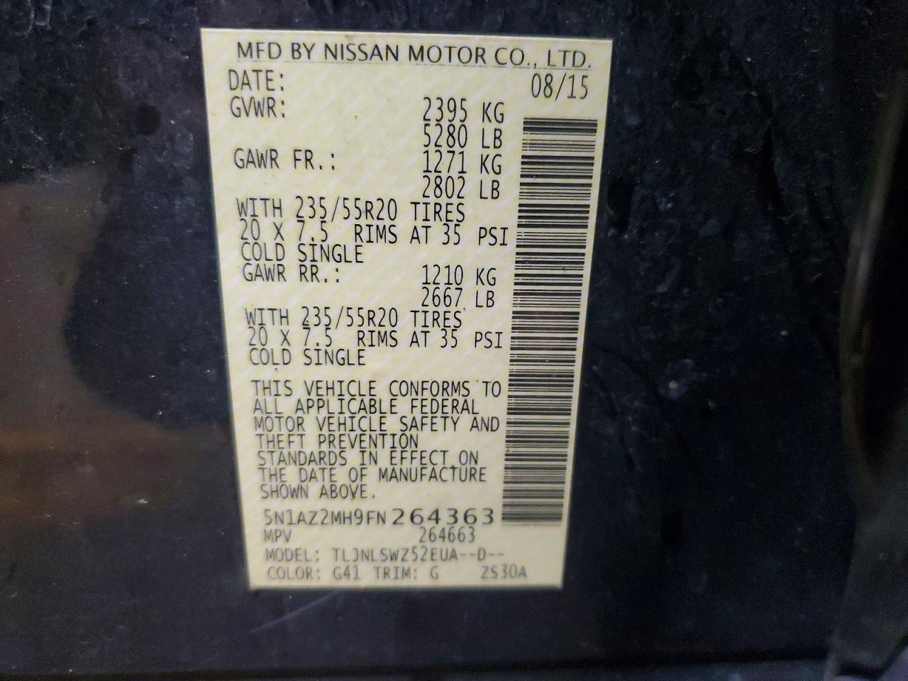 2015 Nissan Murano Platinum Черный vin: 5N1AZ2MH9FN264363