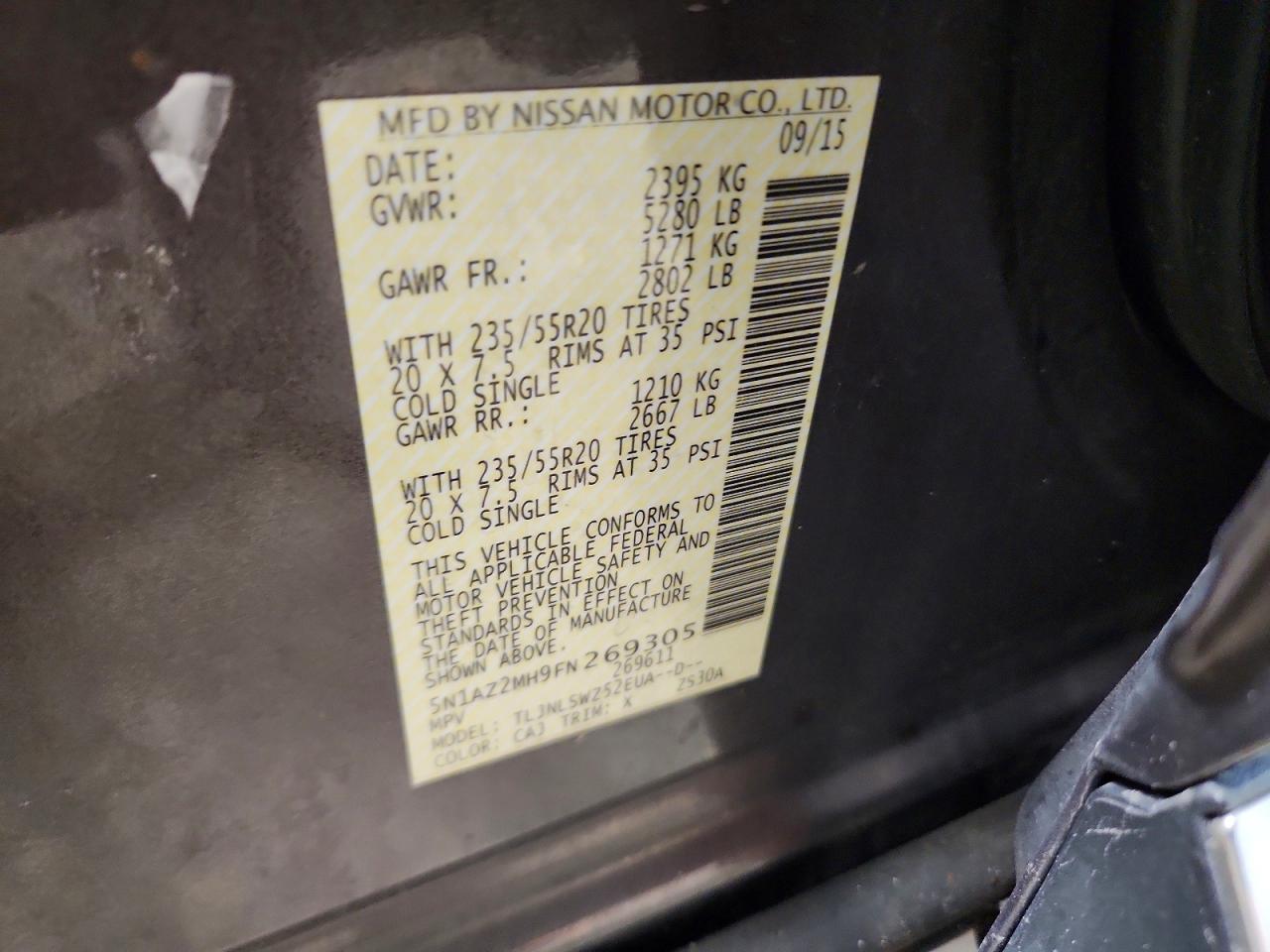2015 Nissan Murano Platinum Угольный vin: 5N1AZ2MH9FN269305