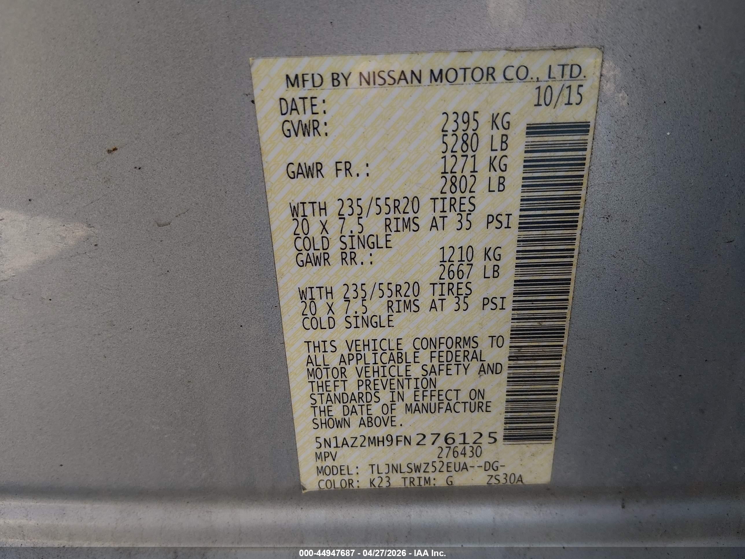 2015 Nissan Murano Platinum Silver vin: 5N1AZ2MH9FN276125