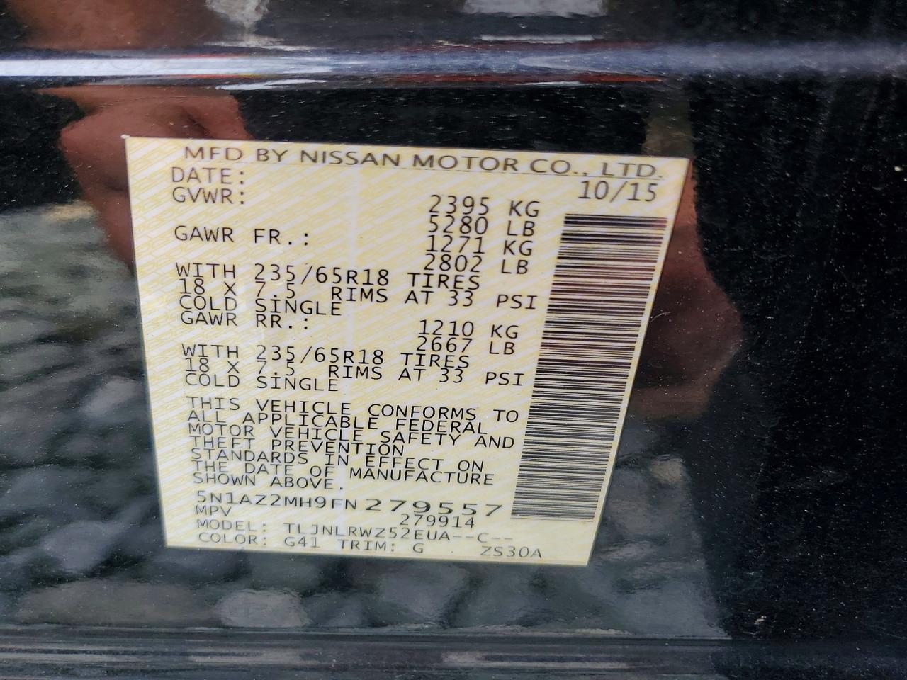 2015 Nissan Murano Sl Черный vin: 5N1AZ2MH9FN279557