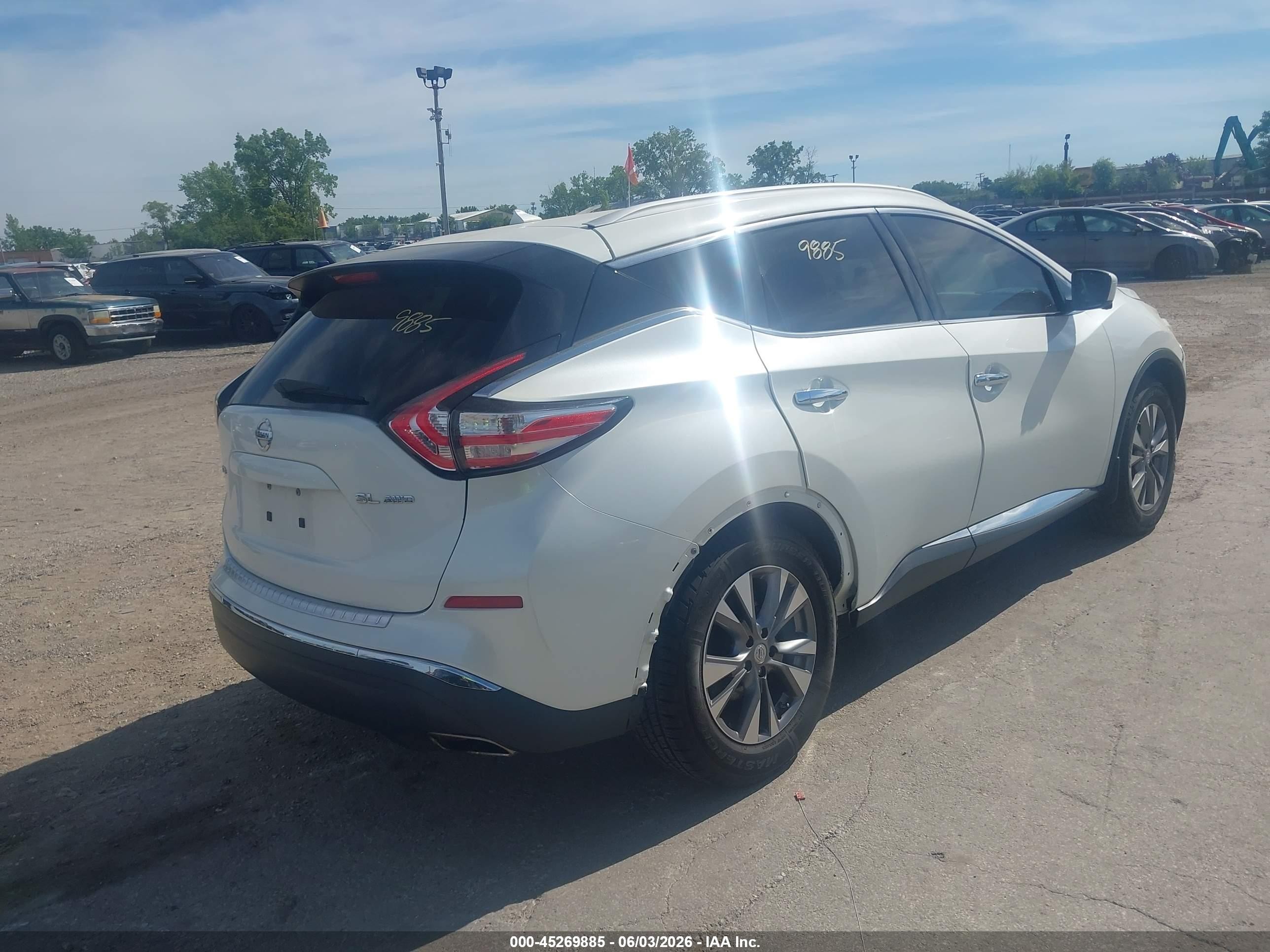 2015 Nissan Murano Sl White vin: 5N1AZ2MHXFN209601