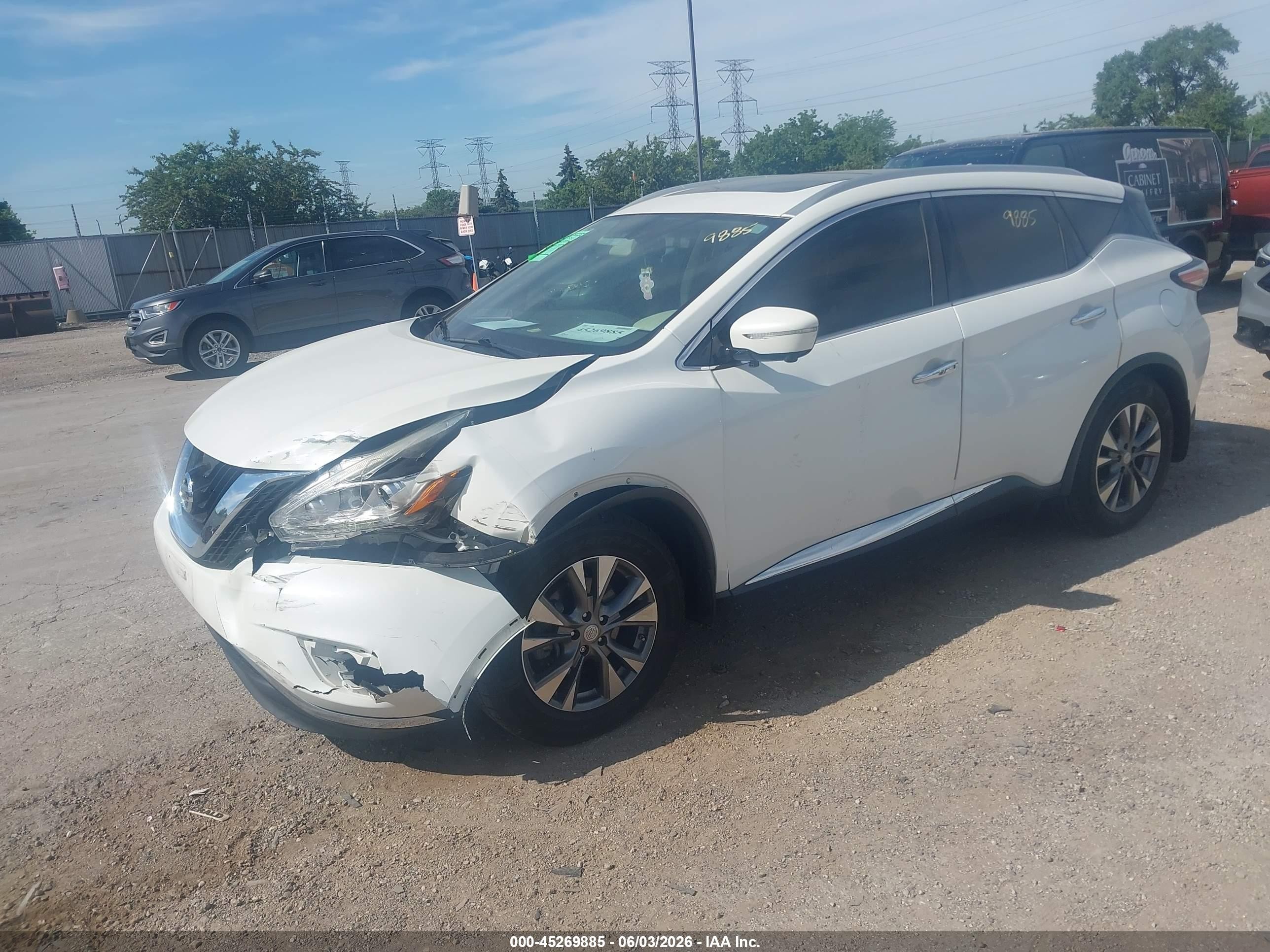 2015 Nissan Murano Sl White vin: 5N1AZ2MHXFN209601